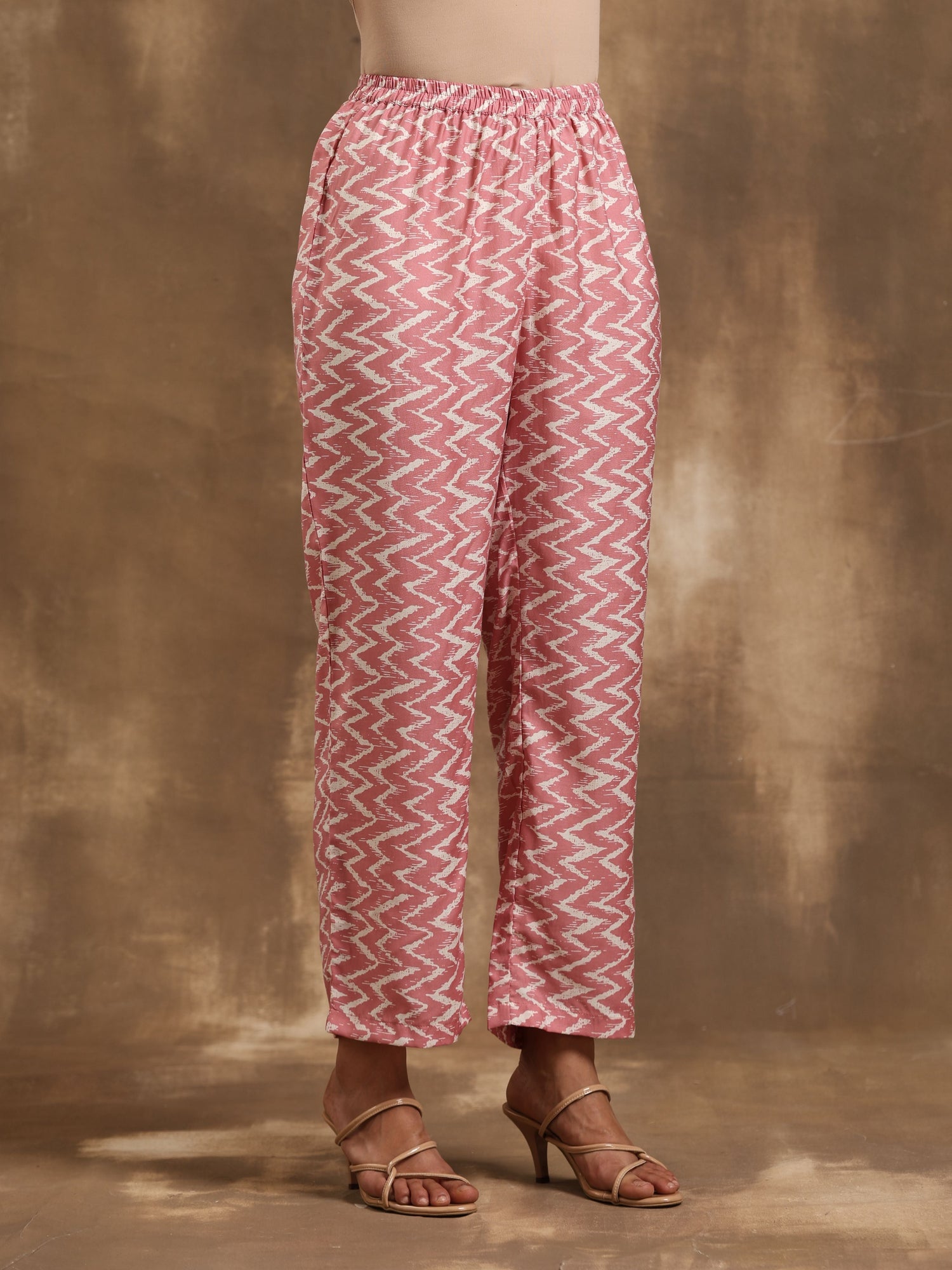Light Mauve Zig-Zag Printed Silk Co-Ord Set