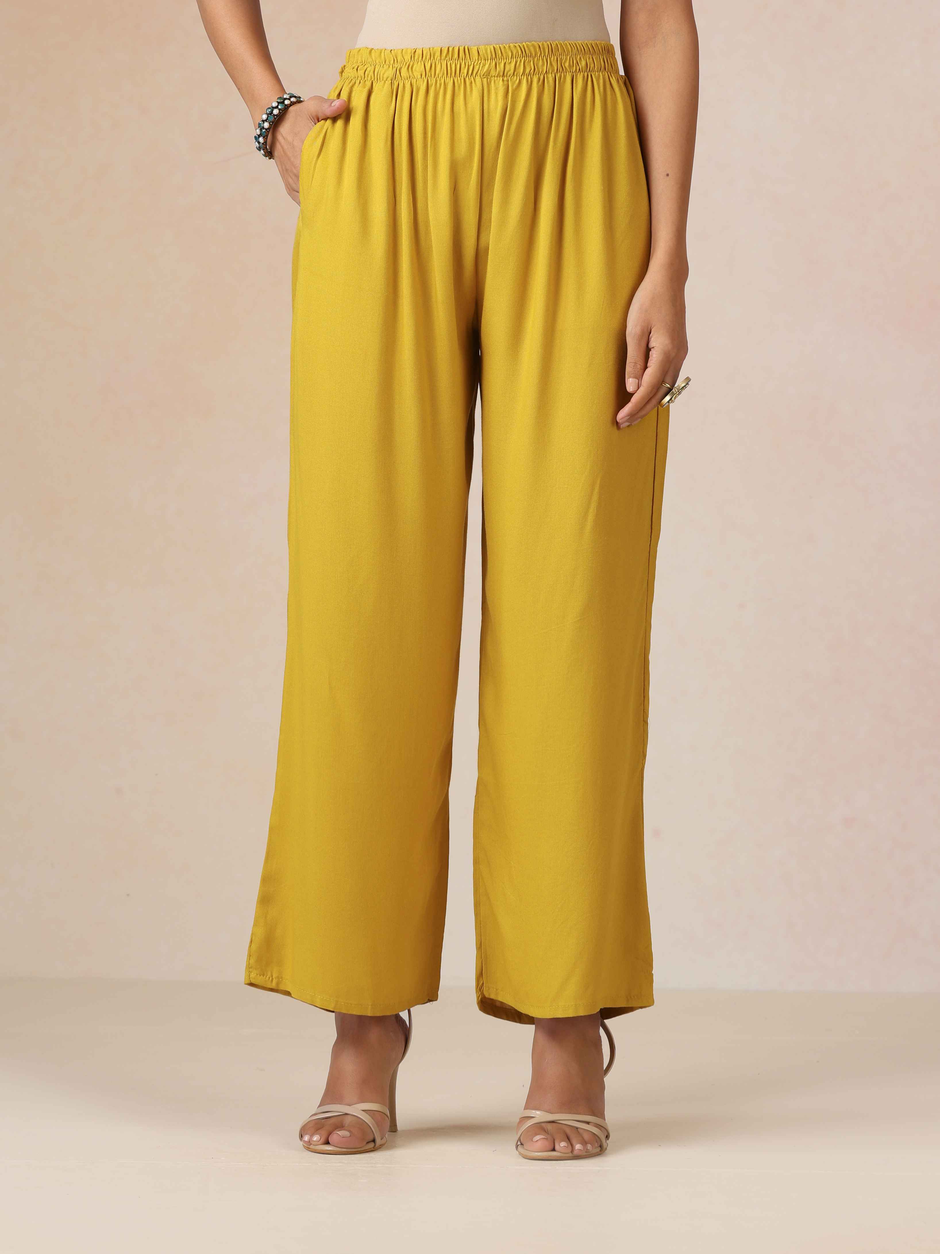 trueBrowns Yellow Embroidered Straight Kurta Co-Ord Set