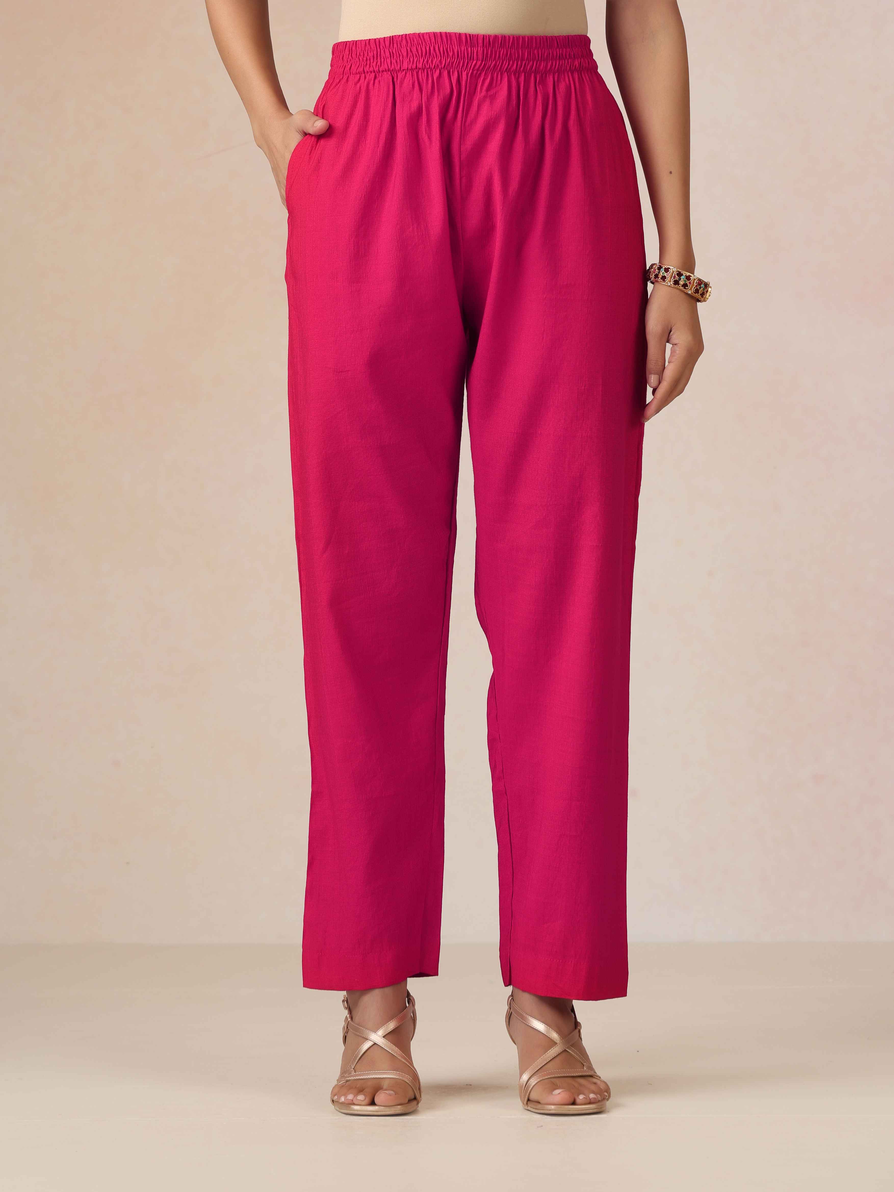 trueBrowns Pink Embroidered Straight Kurta Pant Dupatta Set