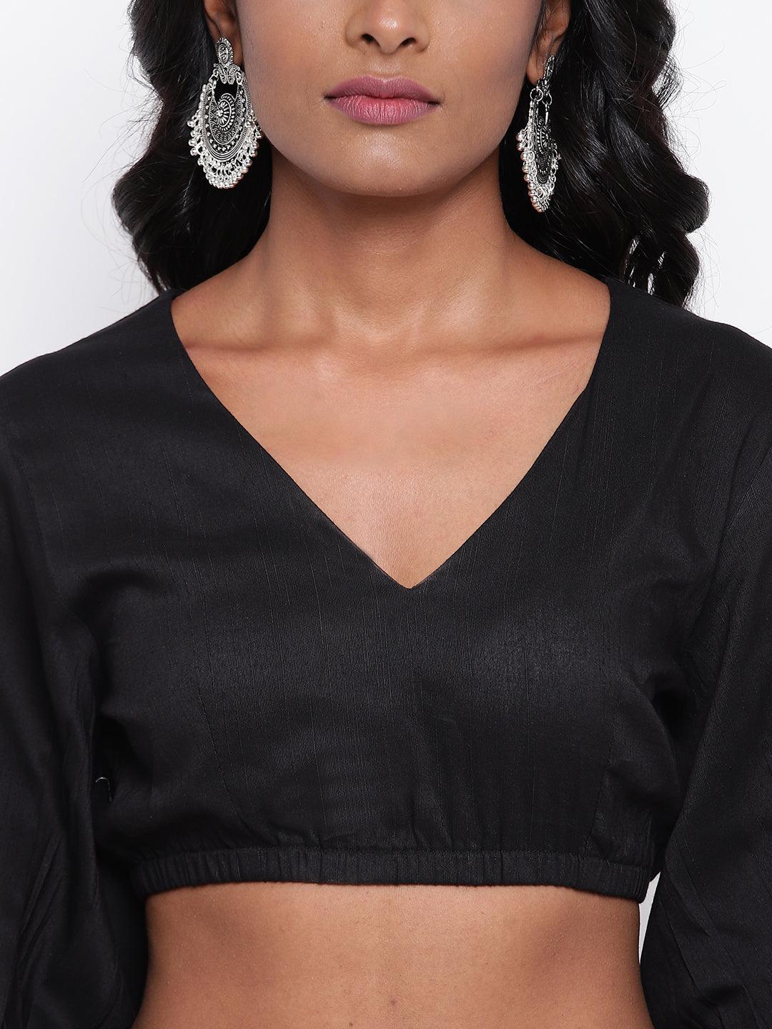 Black Gathered Sleeve Top - trueBrowns