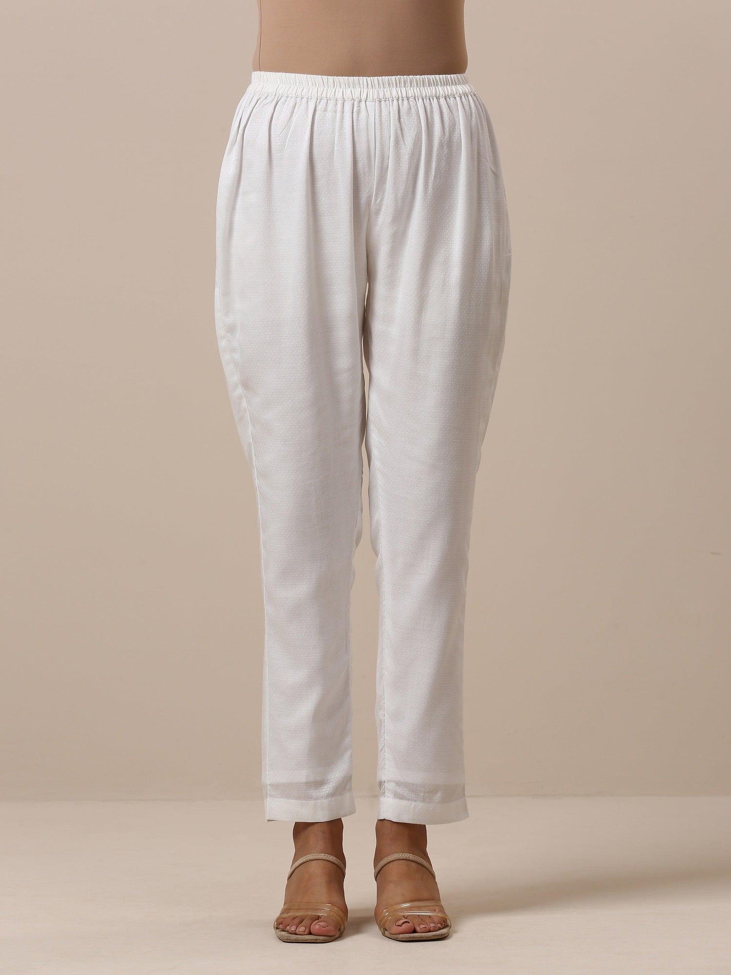 Chiffon White Dobby Flared Kurta Pant Set - trueBrowns