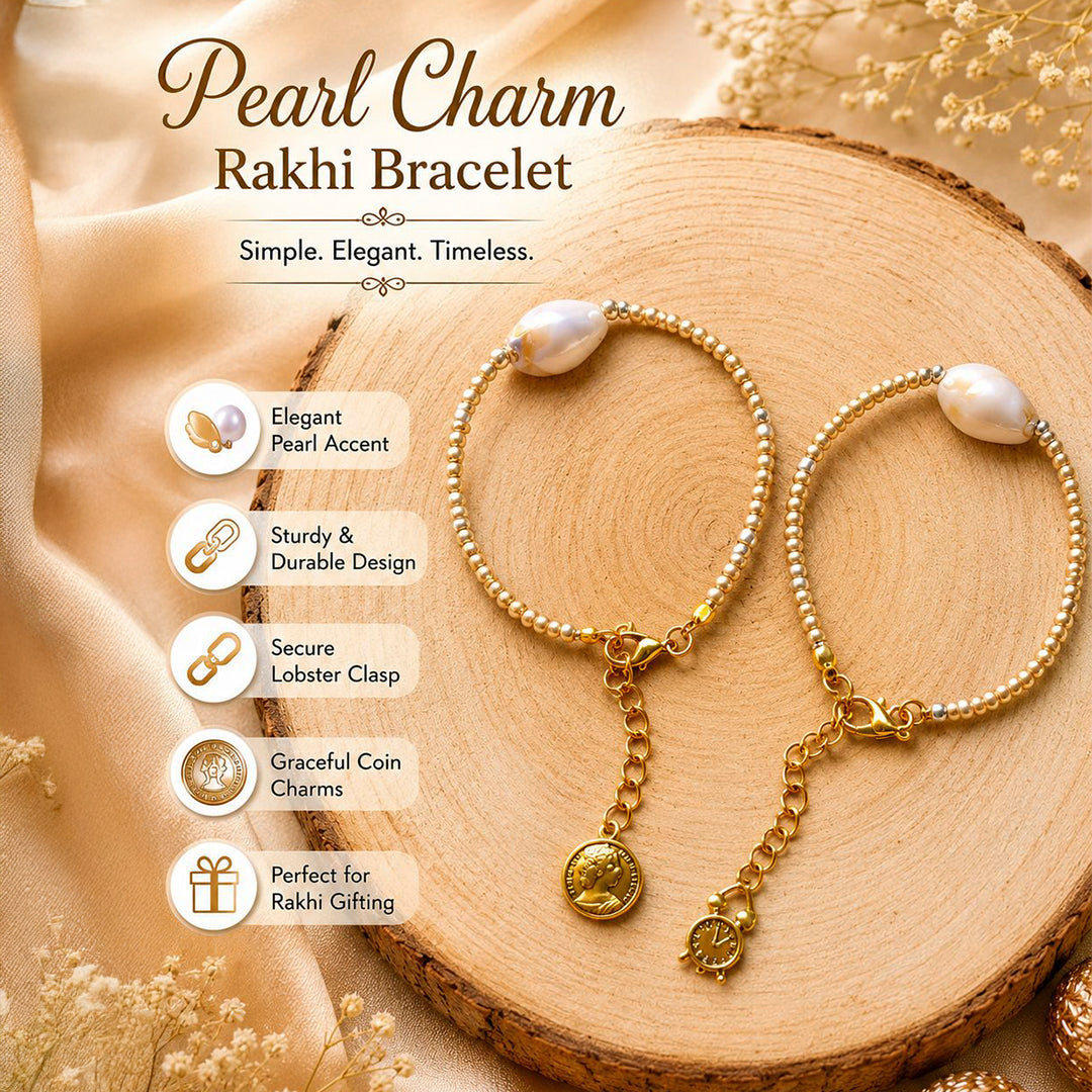 trueBrowns Gold Tone Beads with Shell Couple Bracelet Rakhi