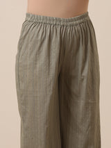 Cotton Olive Green Flared Slit Kurta Pant Set - trueBrowns
