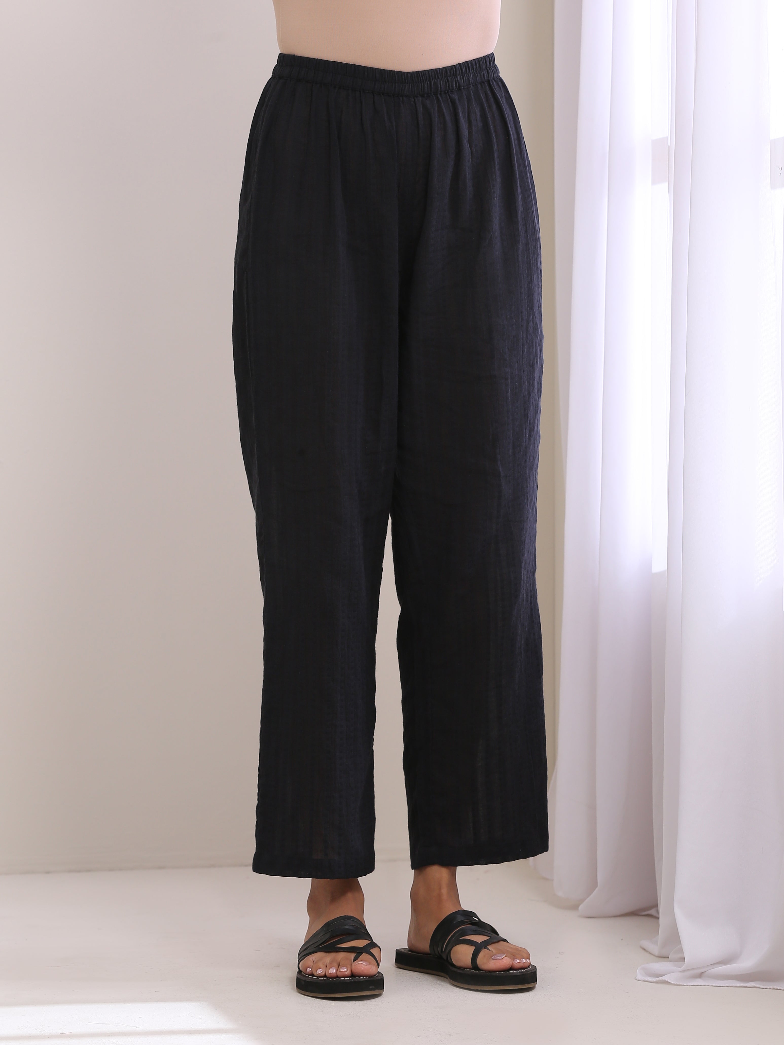 Black Dobby Flared Slit Kurta Pant Set