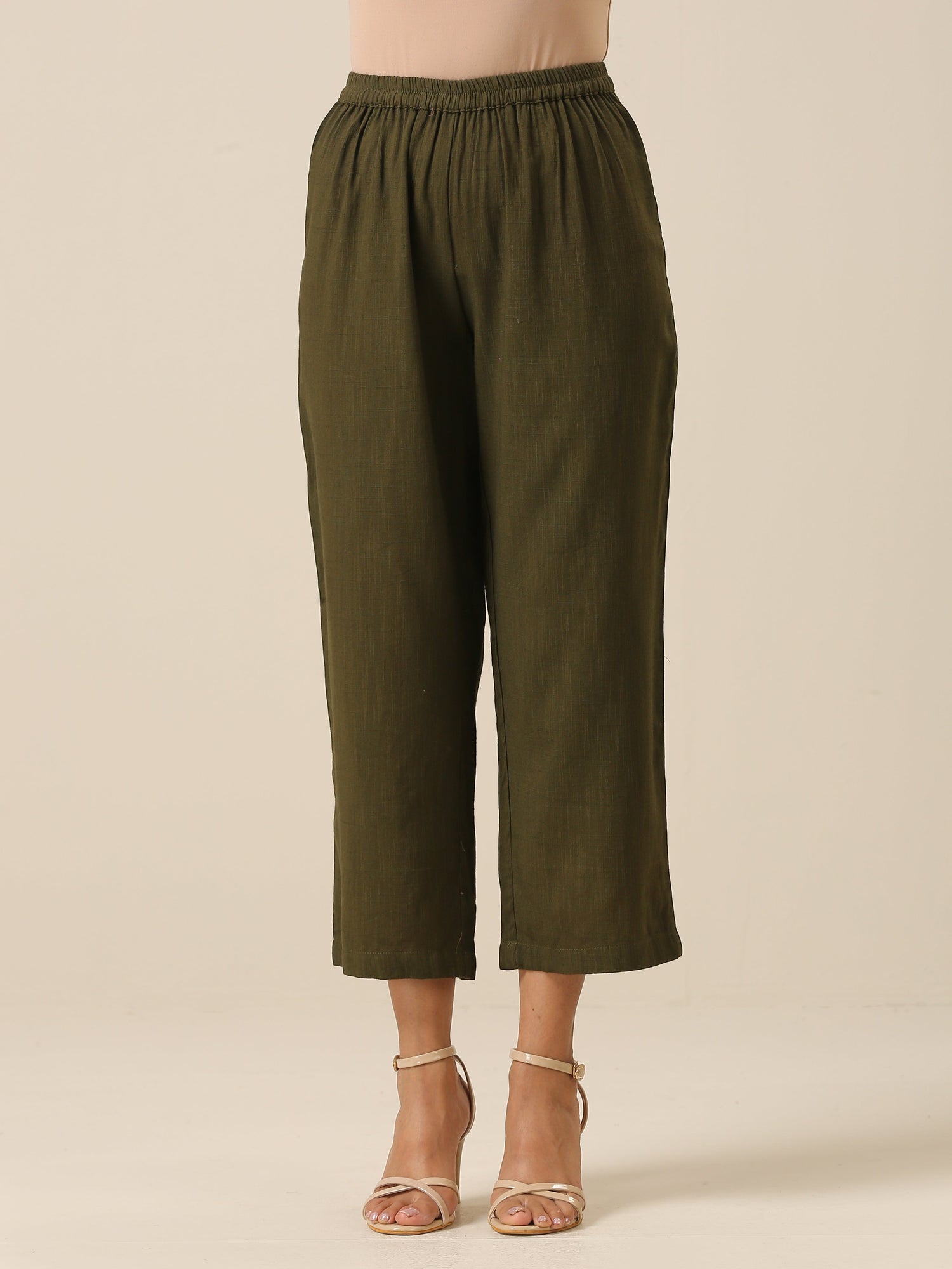 Olive Green Slub Texture Baggy Sleeve Co-Ord Set