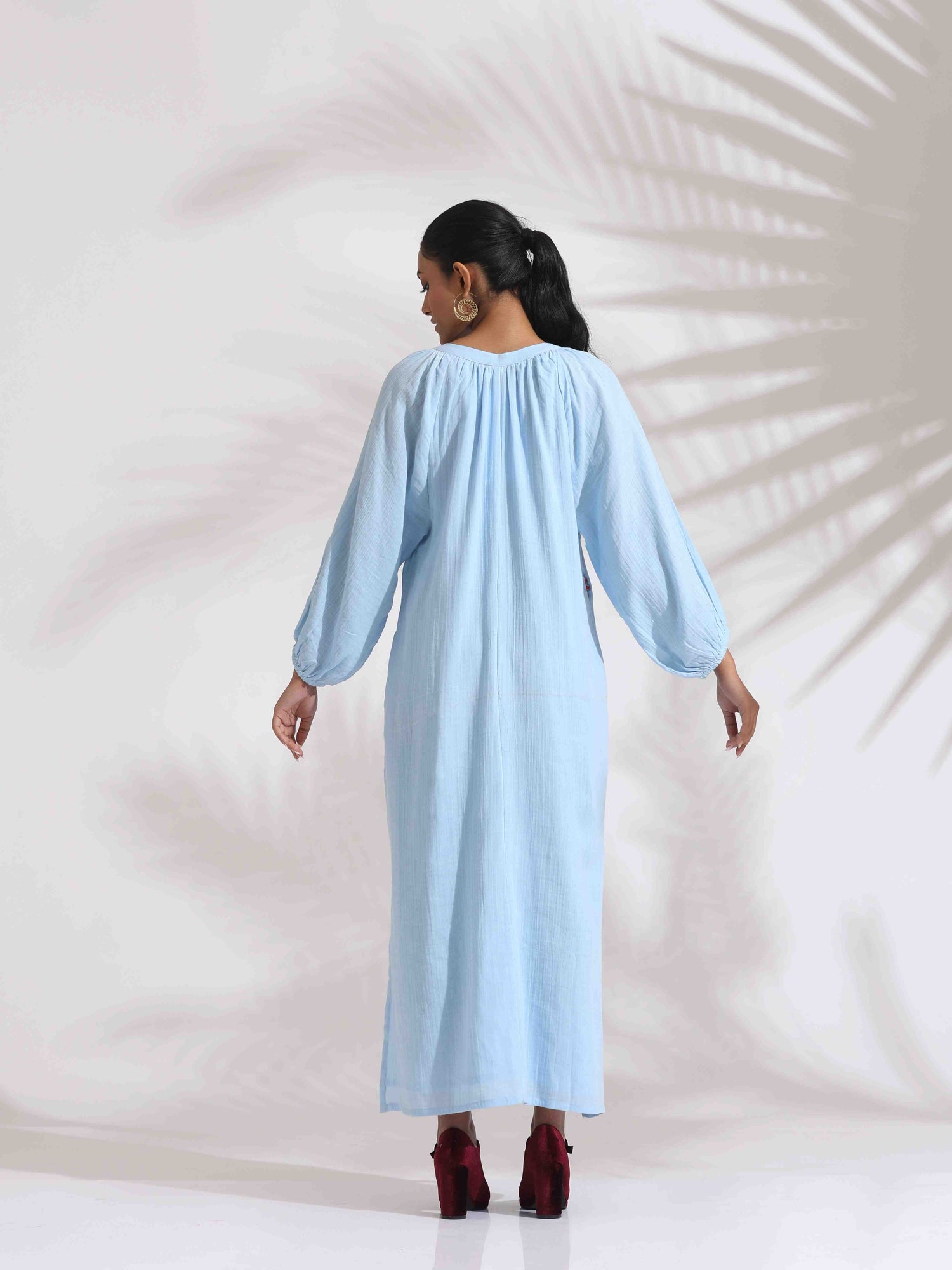 trueBrowns Blue Cotton Embroidered Dress