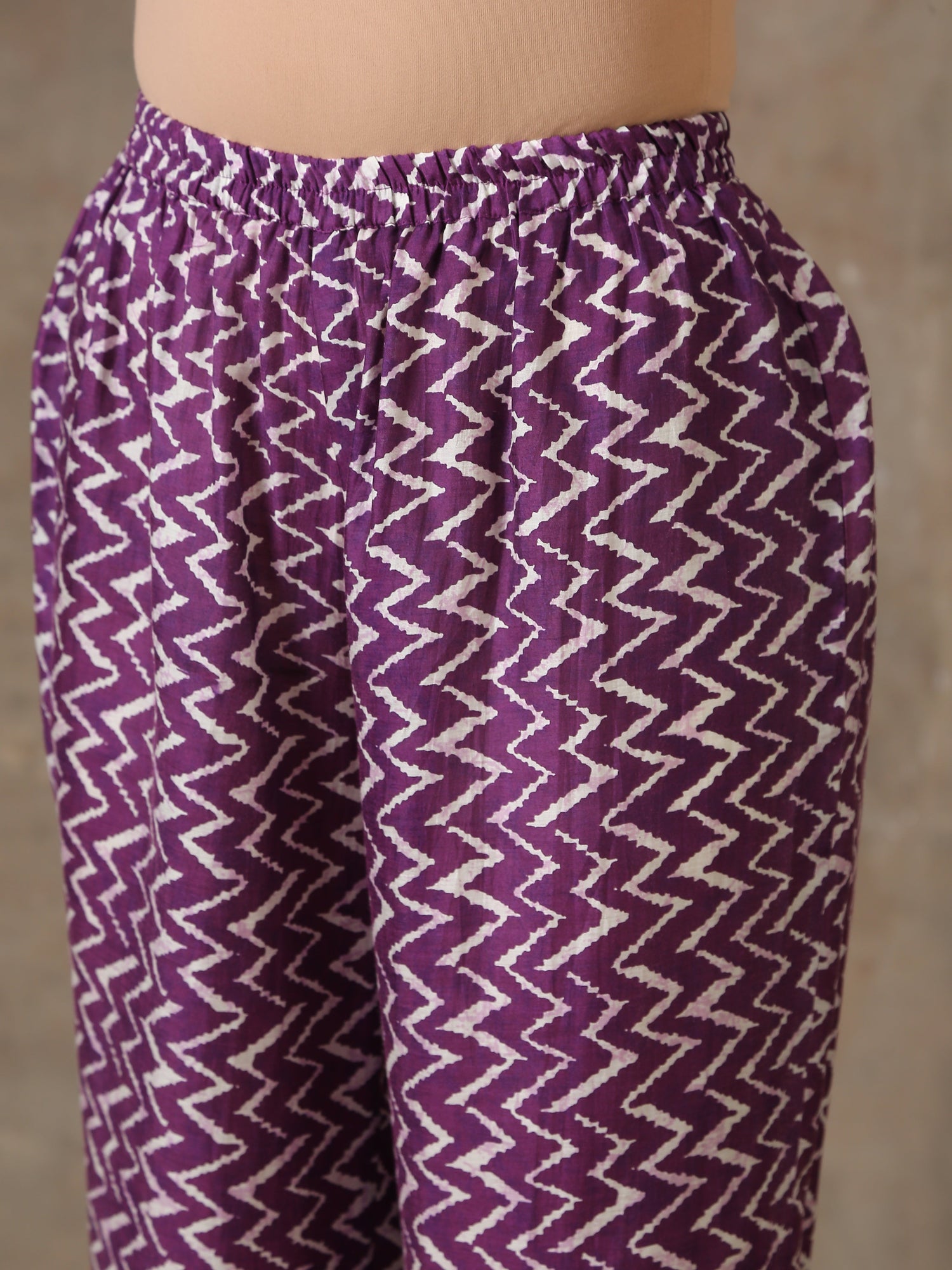 Purple White Lehariya Printed Silk Co-Ord Set