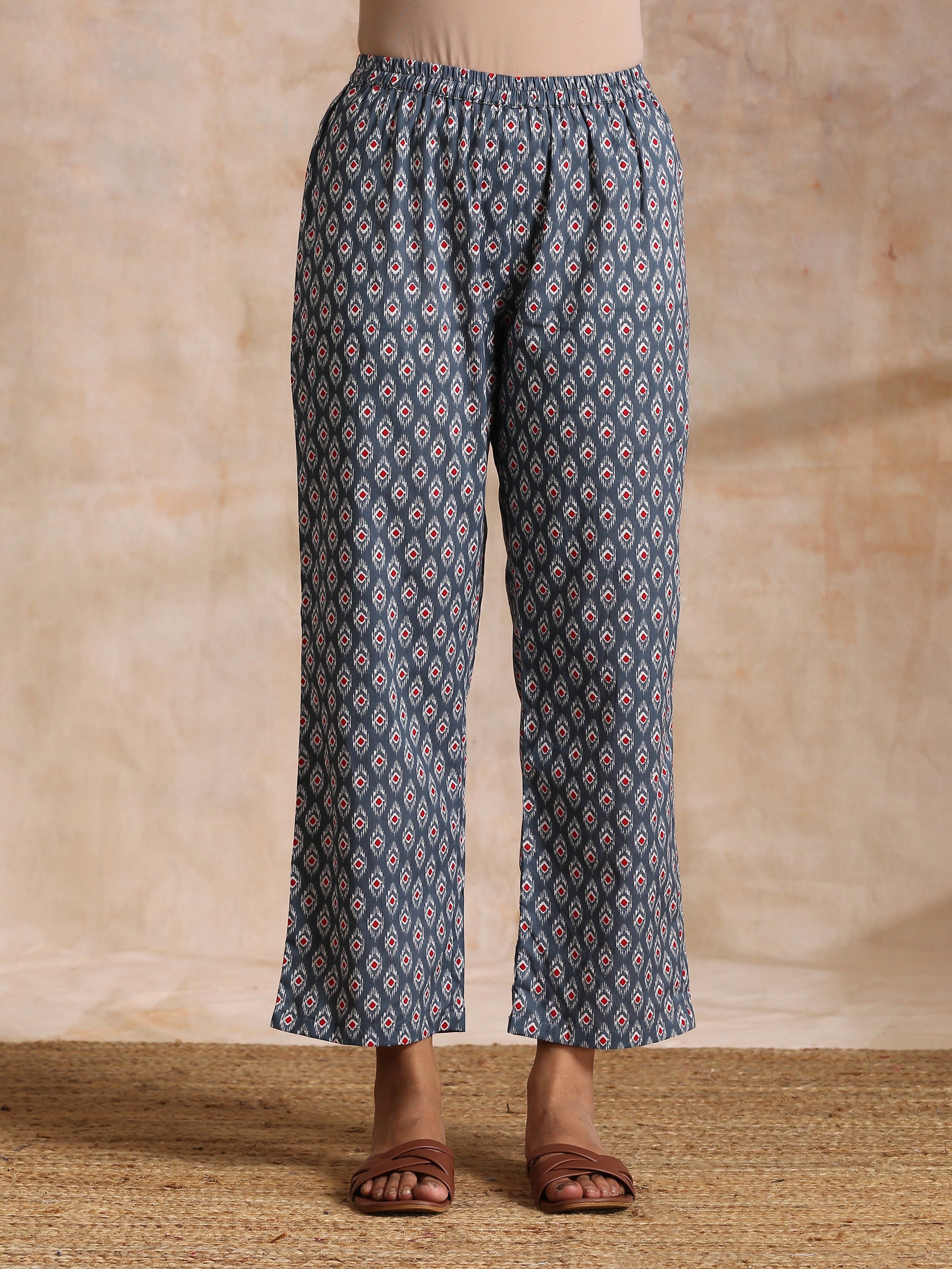 Steel Grey Ikat Print Cotton Gathers Co-Ord Set