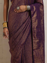 trueBrowns Purple Gold Metallic Ready To Wear Saree