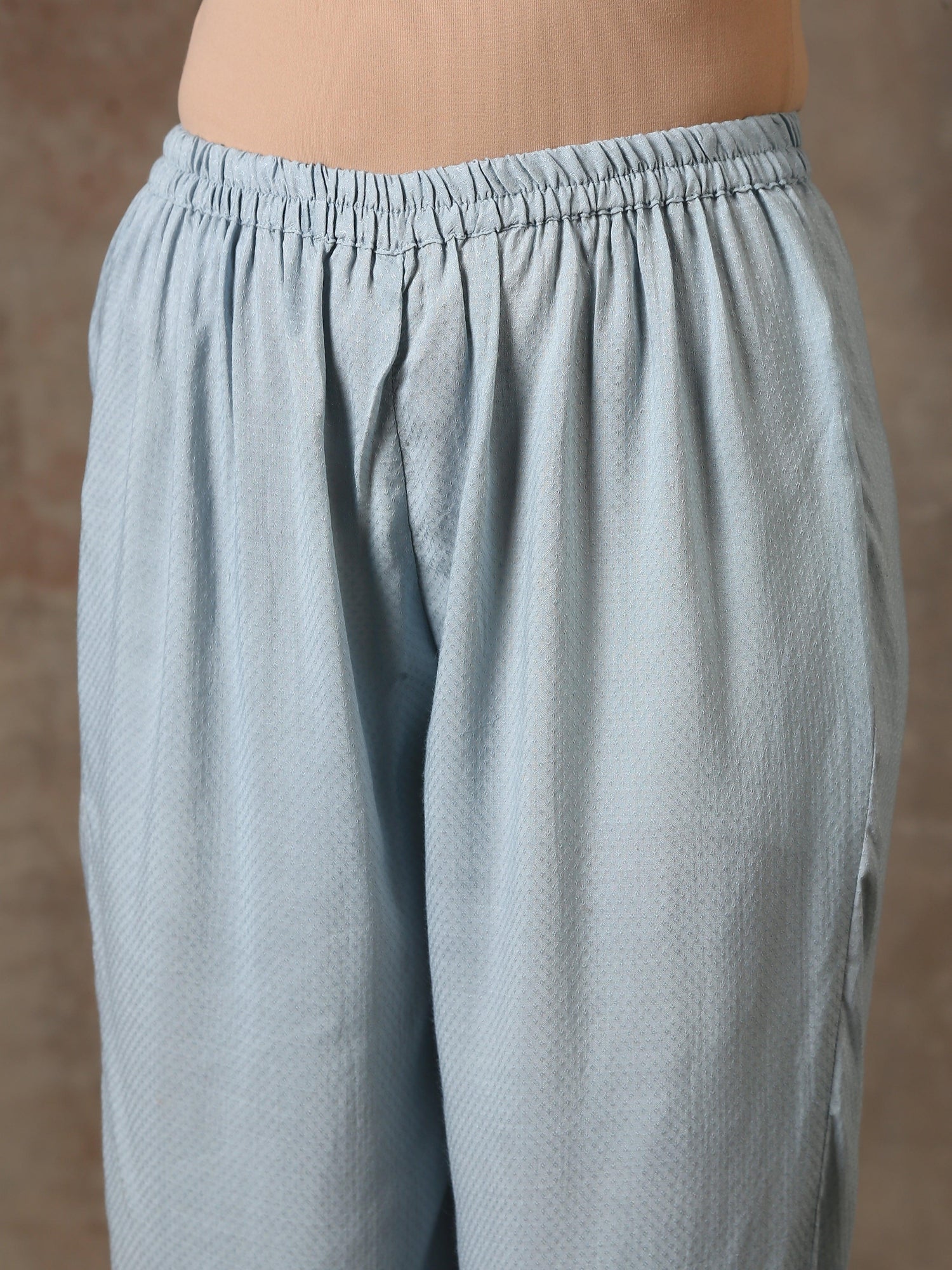 The Daphne - Light Blue Solid Textured Kurta Pant Set - trueBrowns