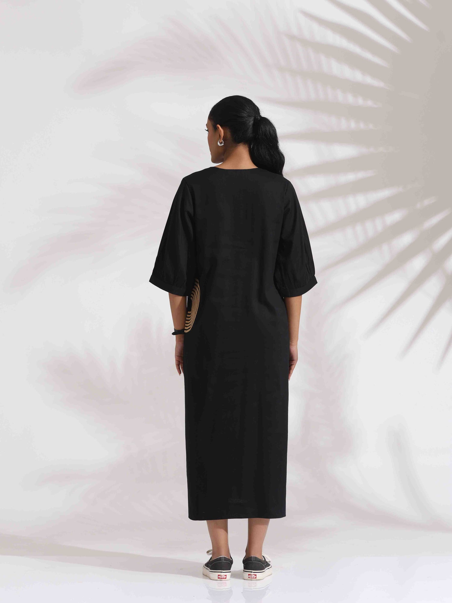 trueBrowns Black Cotton Embroidered Dress