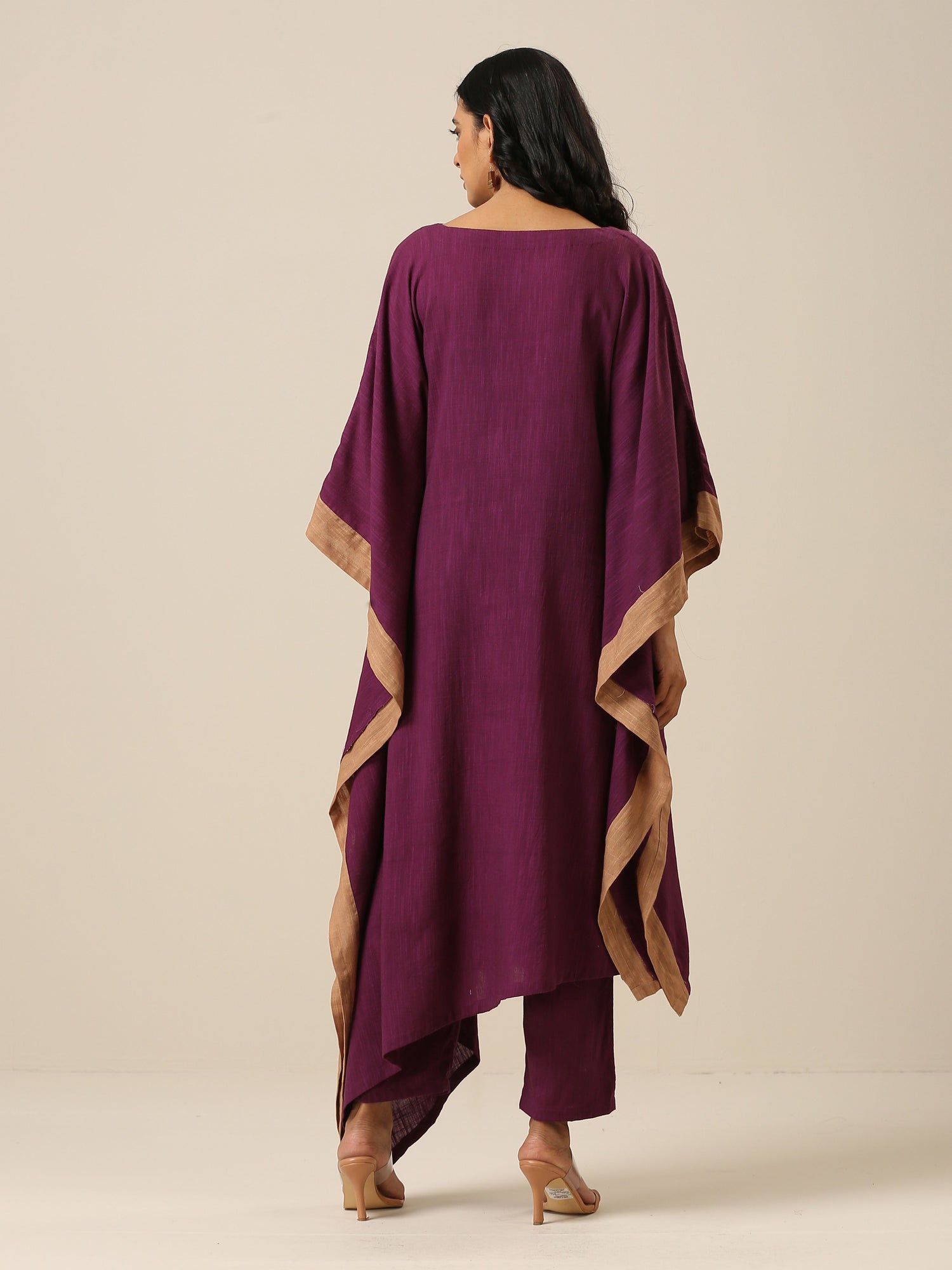 Plum Purple Slub Texture High Low Kaftan Pant Set