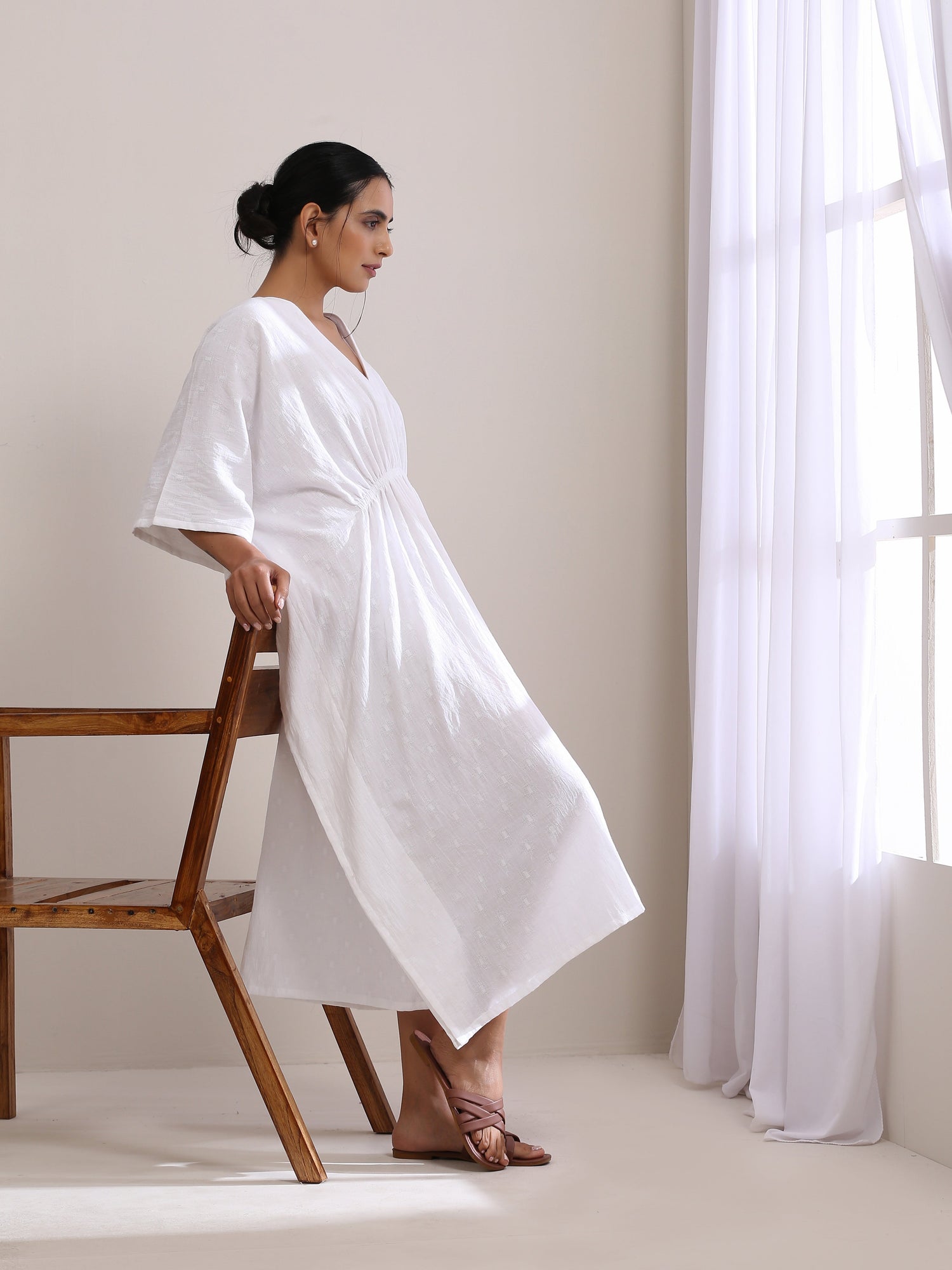 White Dobby Kaftan Dress