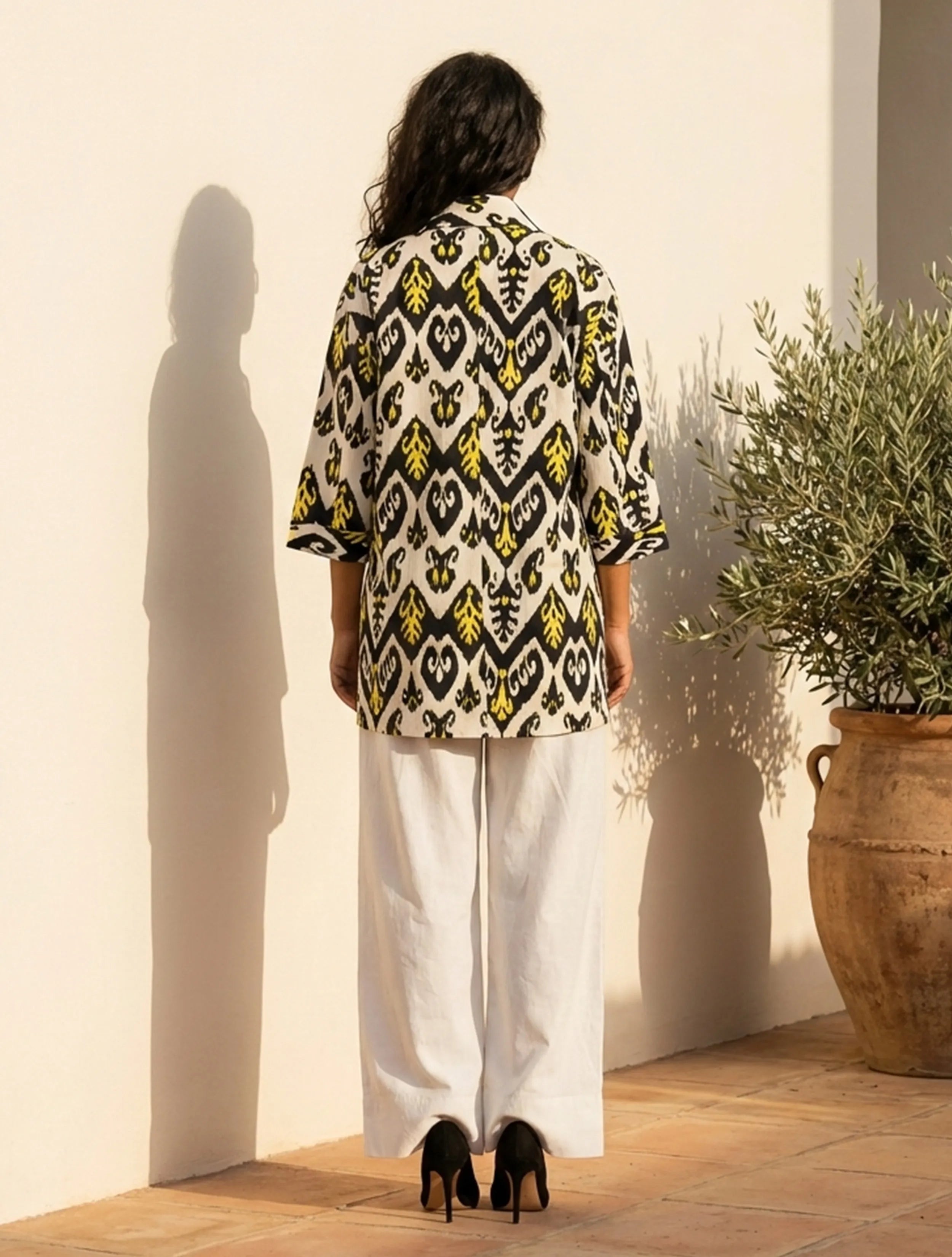 trueBrowns Black White Ikat Print Cotton Poplin Blazer Co-Ord Set
