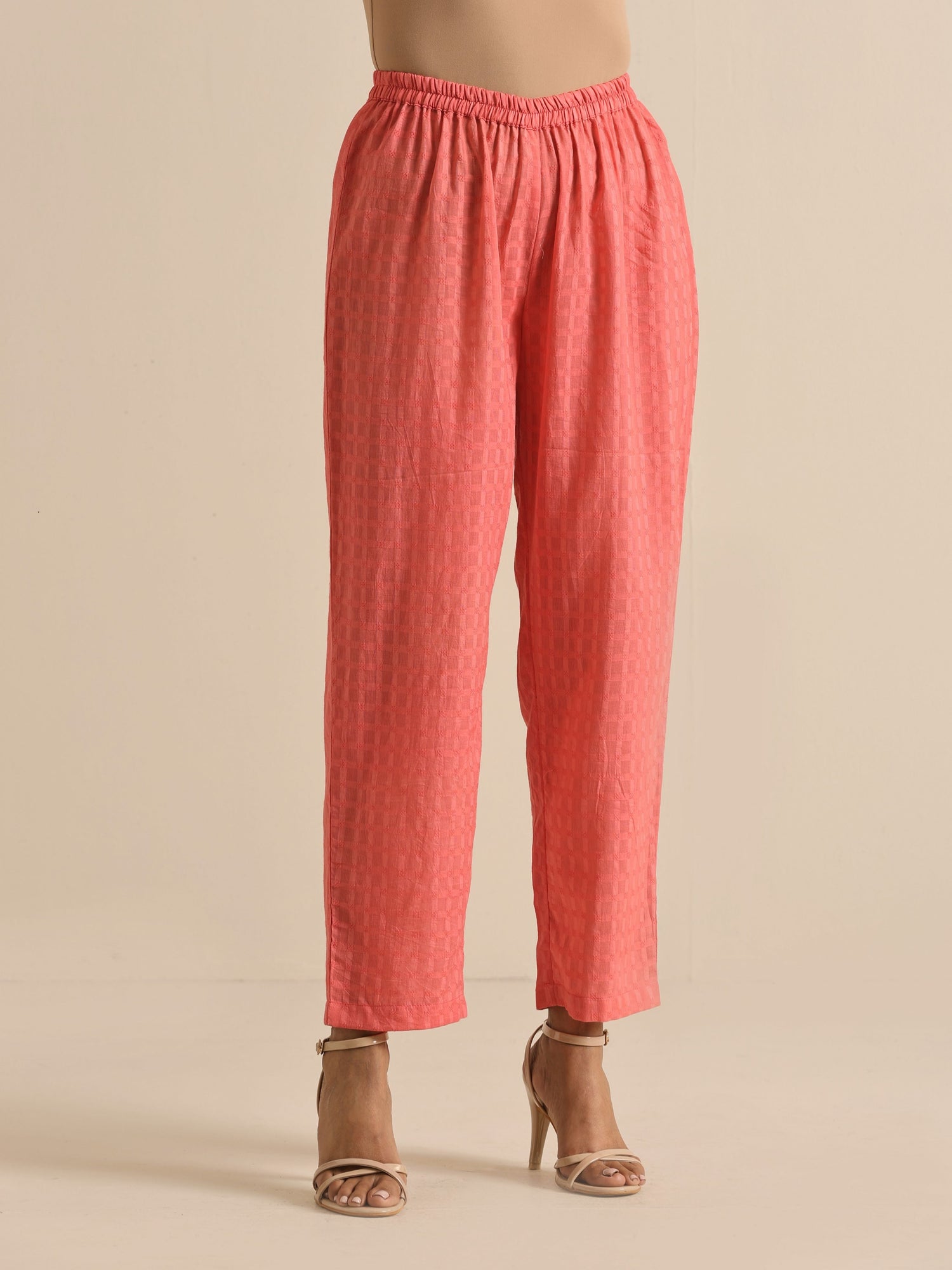 Bright Pink Dobby Angrakha Kurta Pant Set