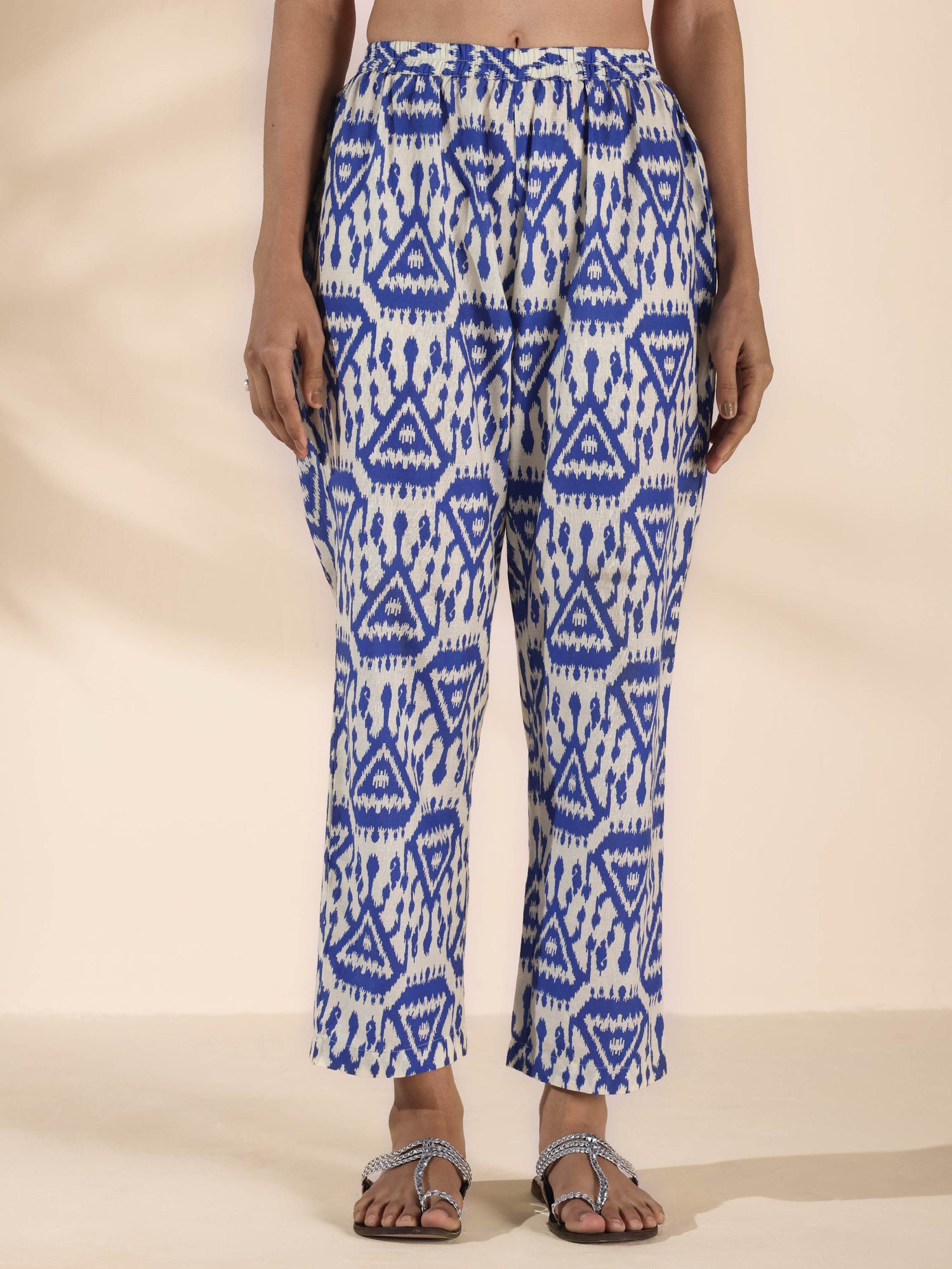 trueBrowns Blue Cotton Ikat Sleeveless Co-ord Set