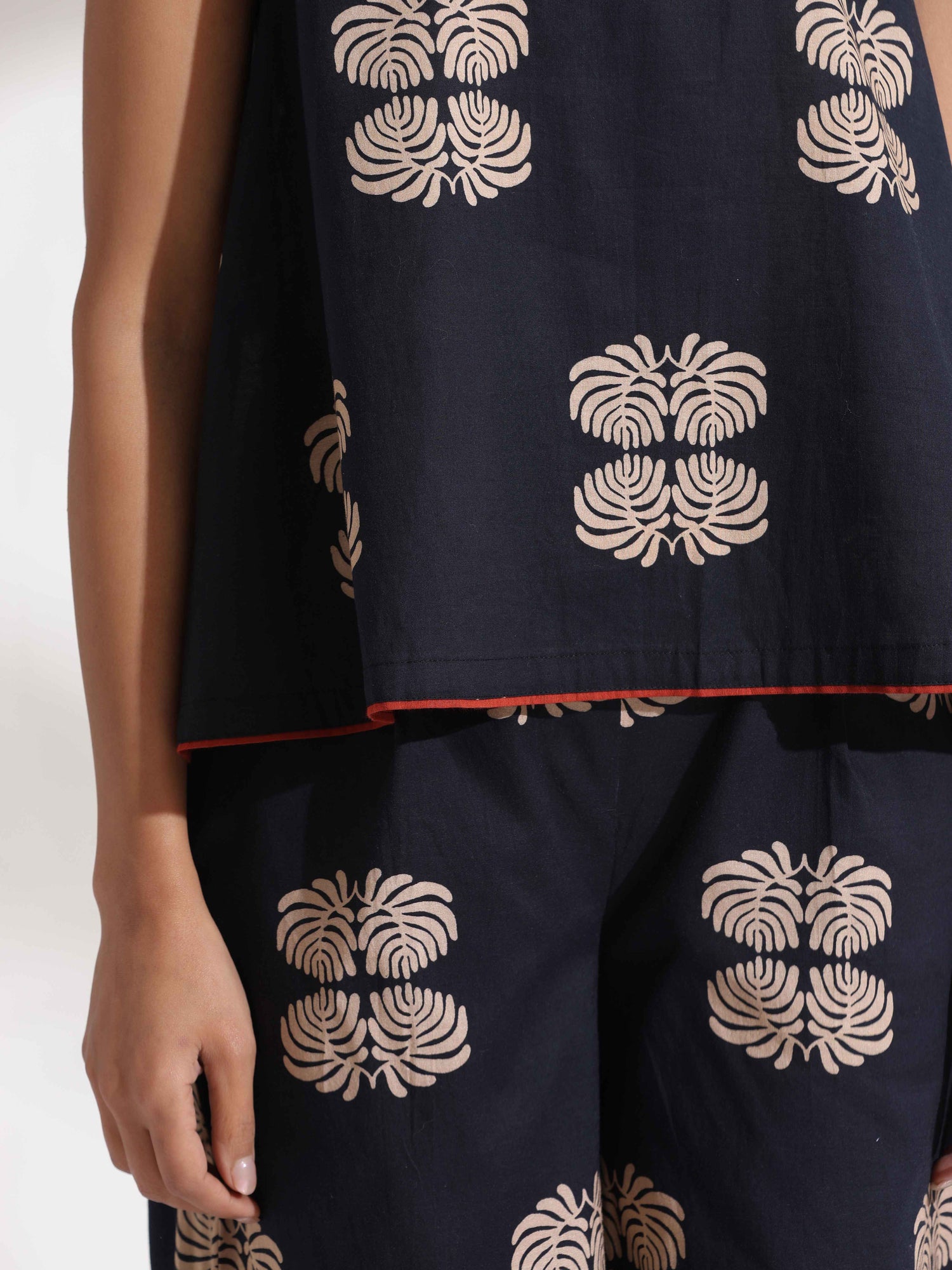 trueBrowns Black Cotton Print Top & Flared Pants Co-ord Set