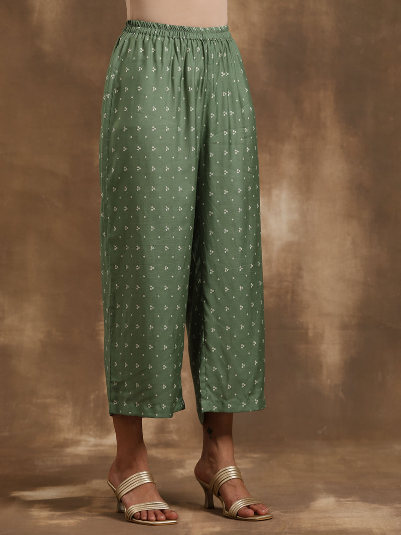 Light Green Bandhani Printed Silk Oversized Kurta Pant Set