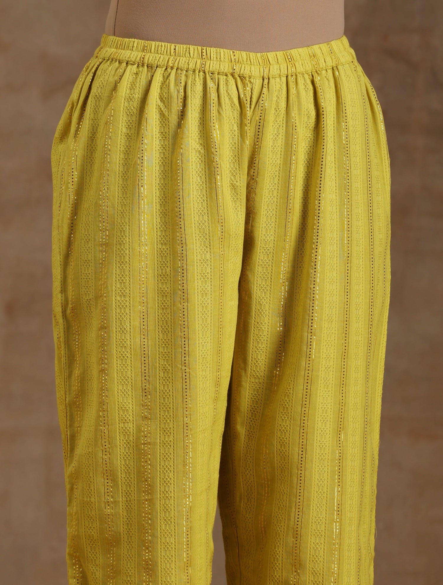 Lime Gold Cotton Relax High Slit Kurta Set