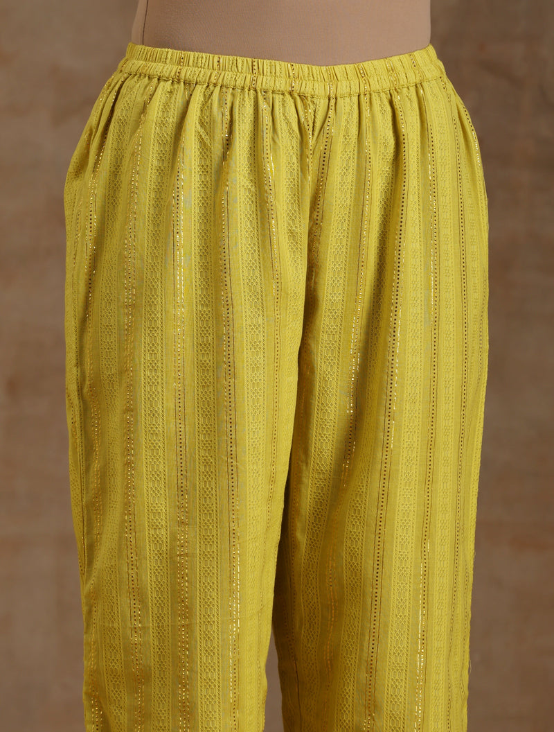 Lime Gold Cotton Relax High Slit Kurta Set