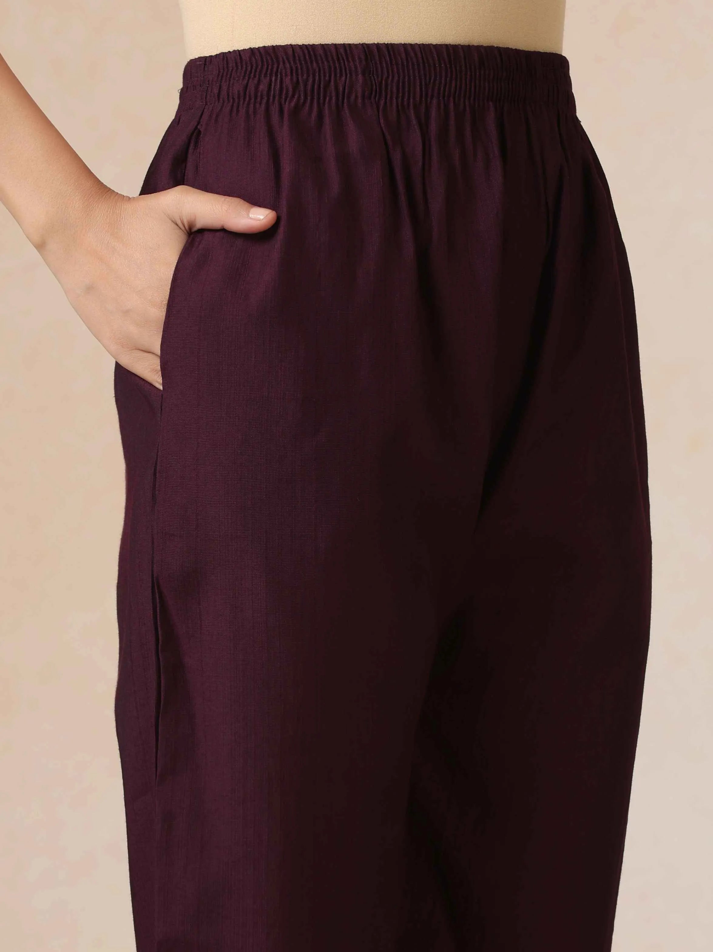 trueBrowns Purple Embroidered A-line Kurta 3pc Set
