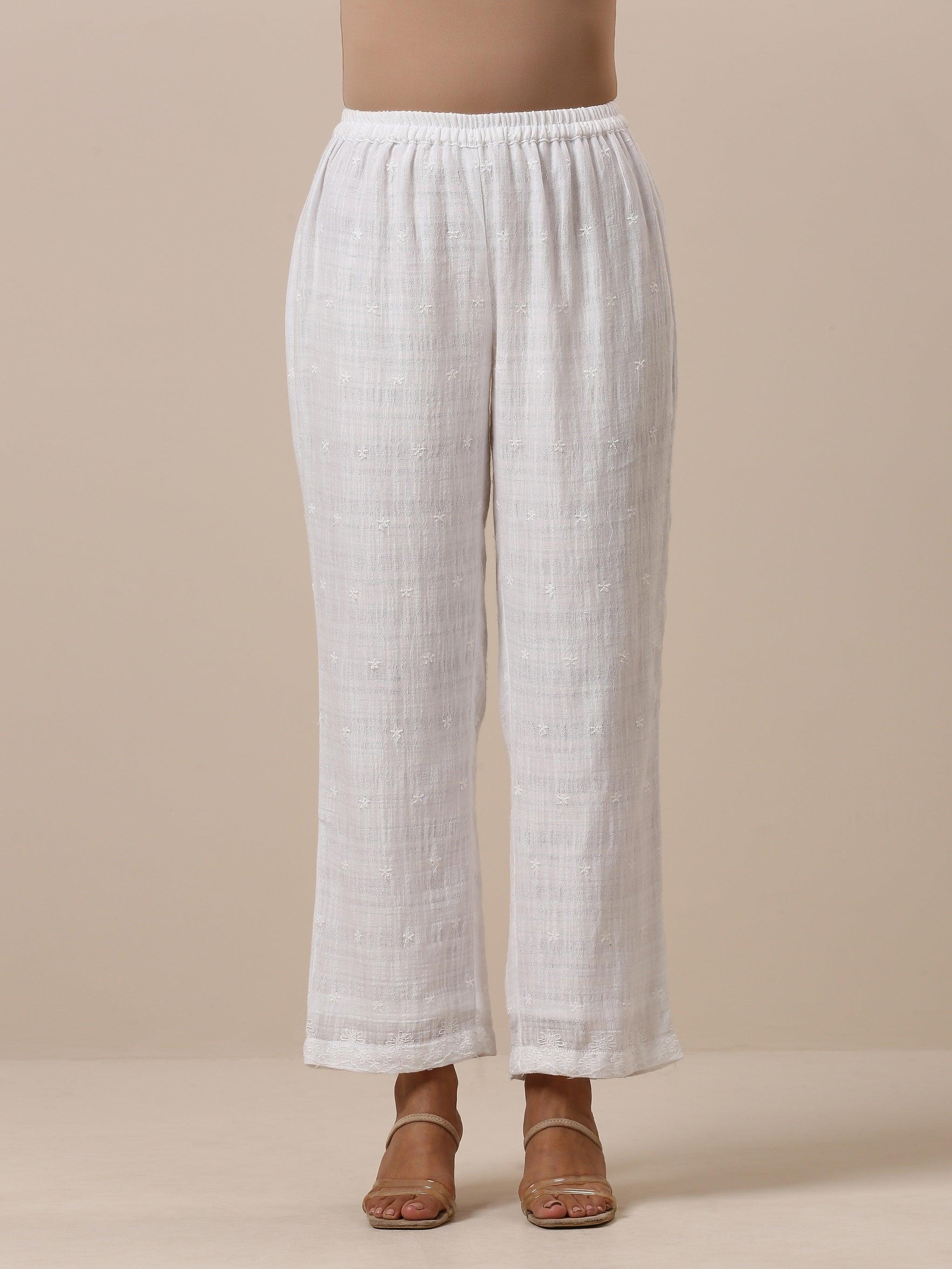 Cotton White Embroidered Short Co-Ord Set - trueBrowns