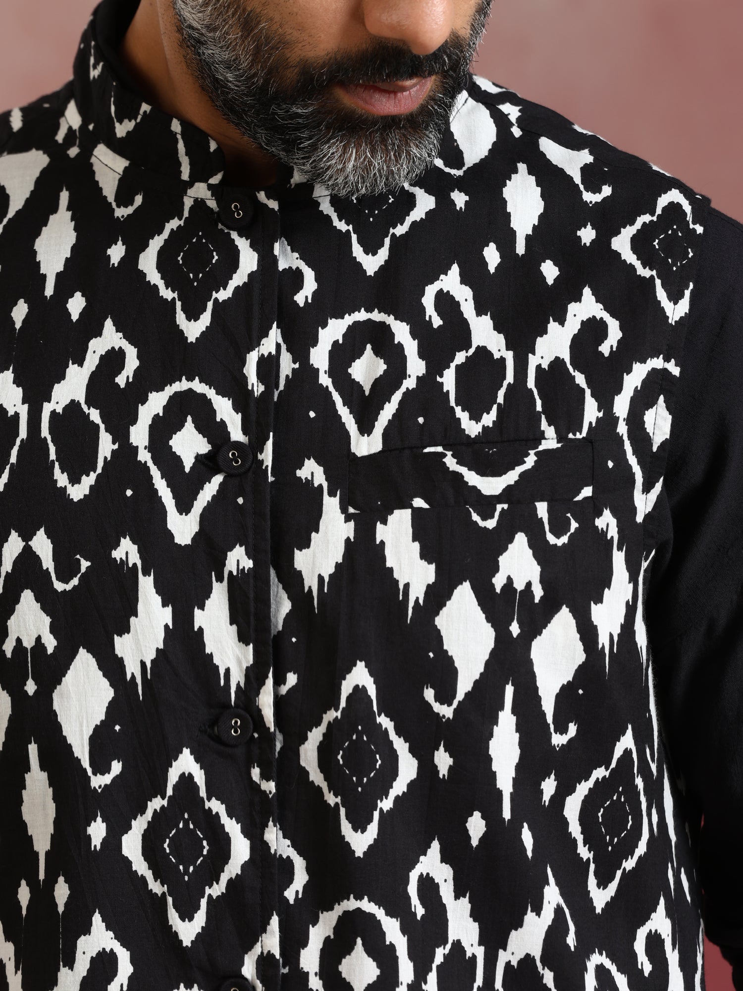 trueBrowns Men's Black Ikat Reversible Nehru Jacket