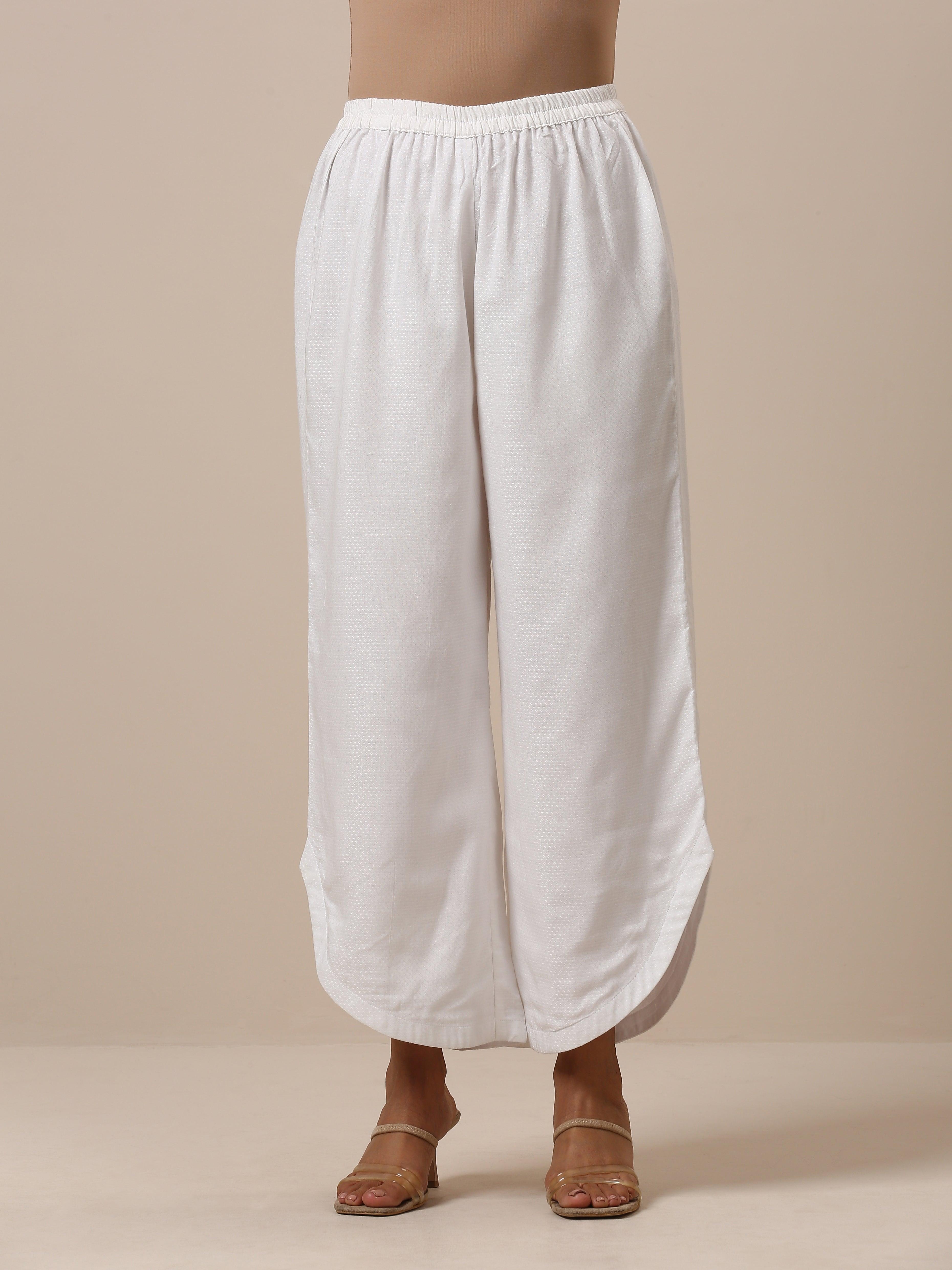 Cotton White Embroidered Slit Kurta Pant Set - trueBrowns