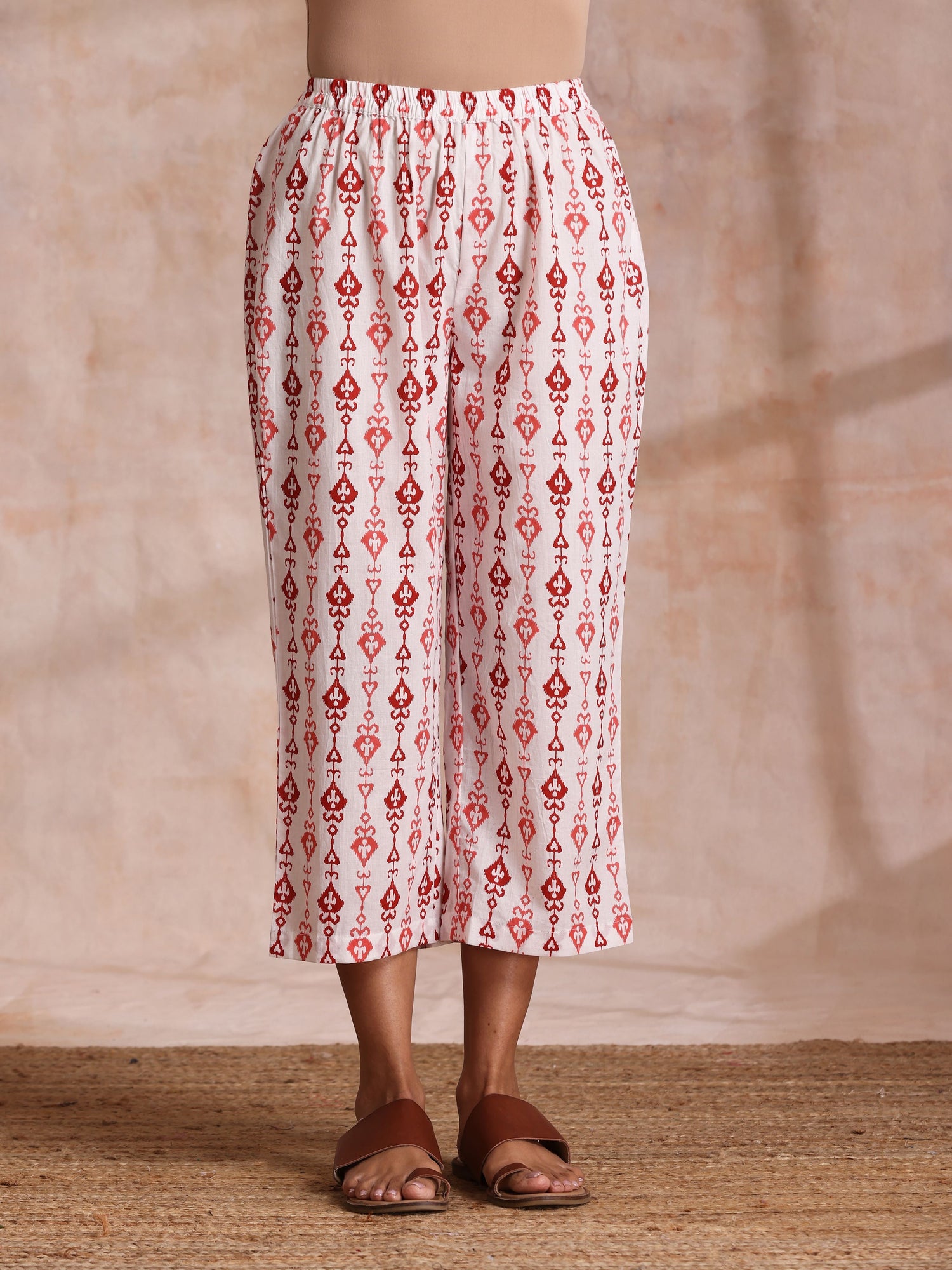 Red On Red Ikat Print Cotton Kurta Pant Set