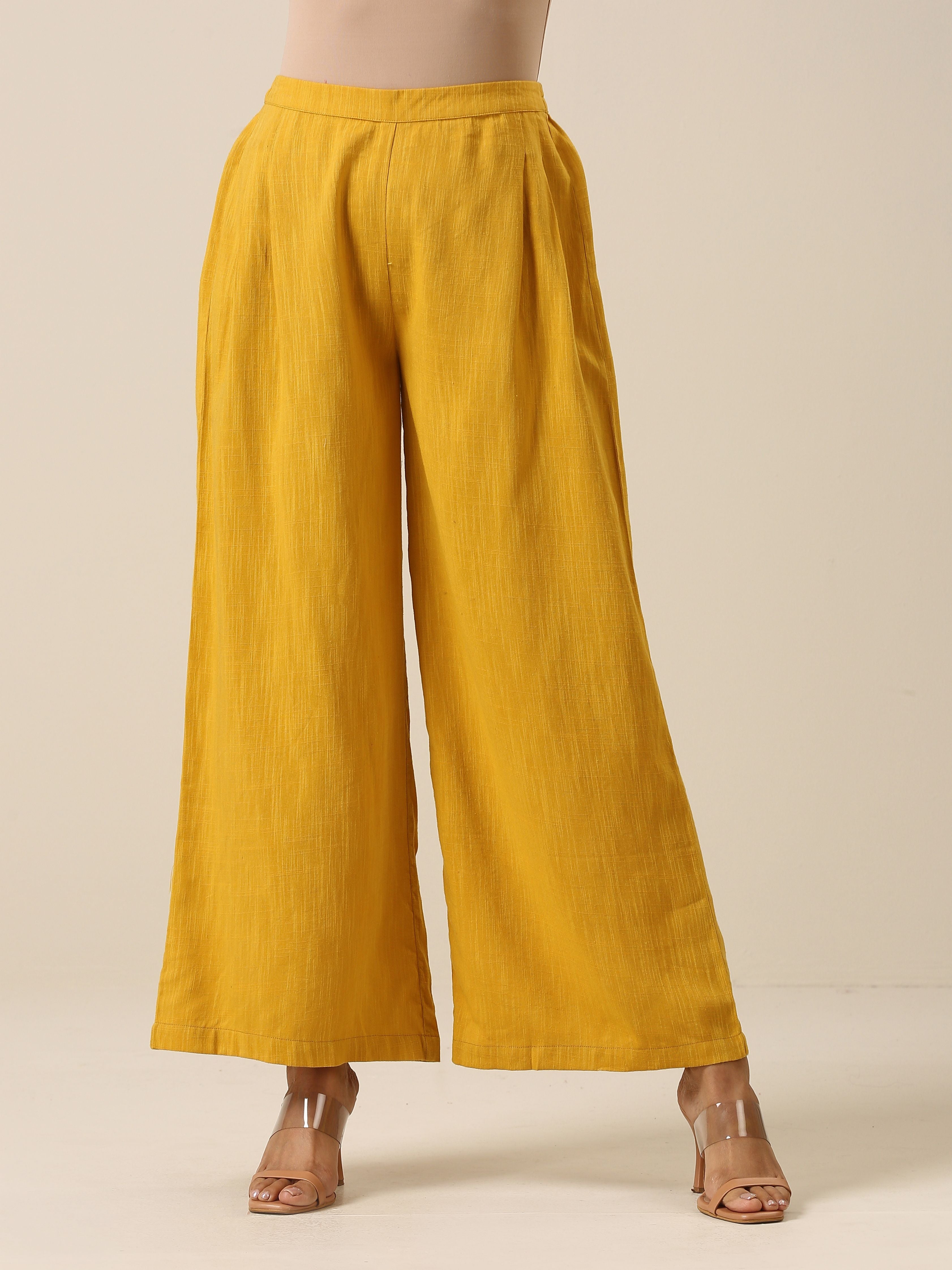 Mustard Yellow Slub Texture Sleevesless Jacket Pant Set