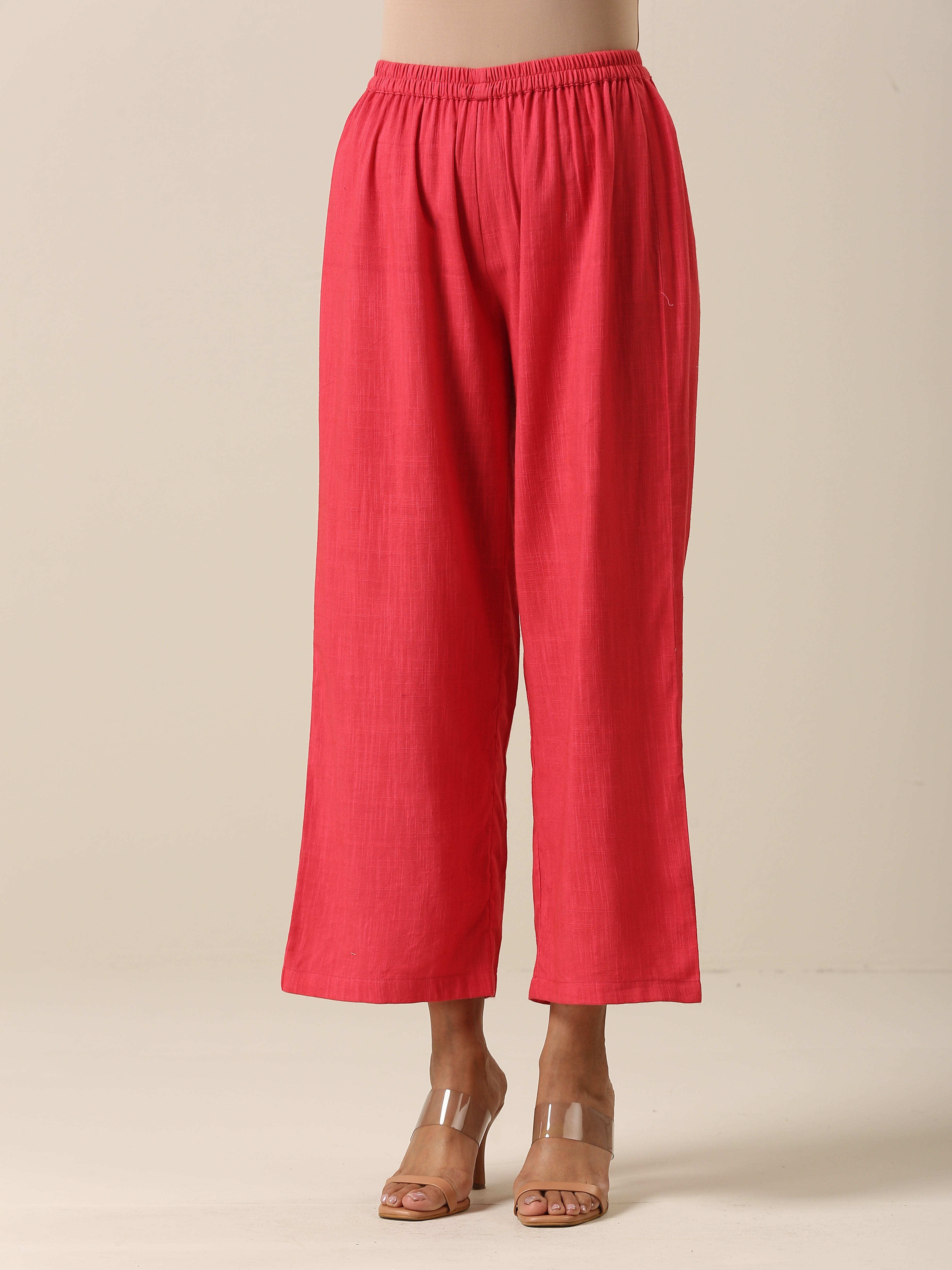 Bright Pink Slub Texture Angrakha Pant Set