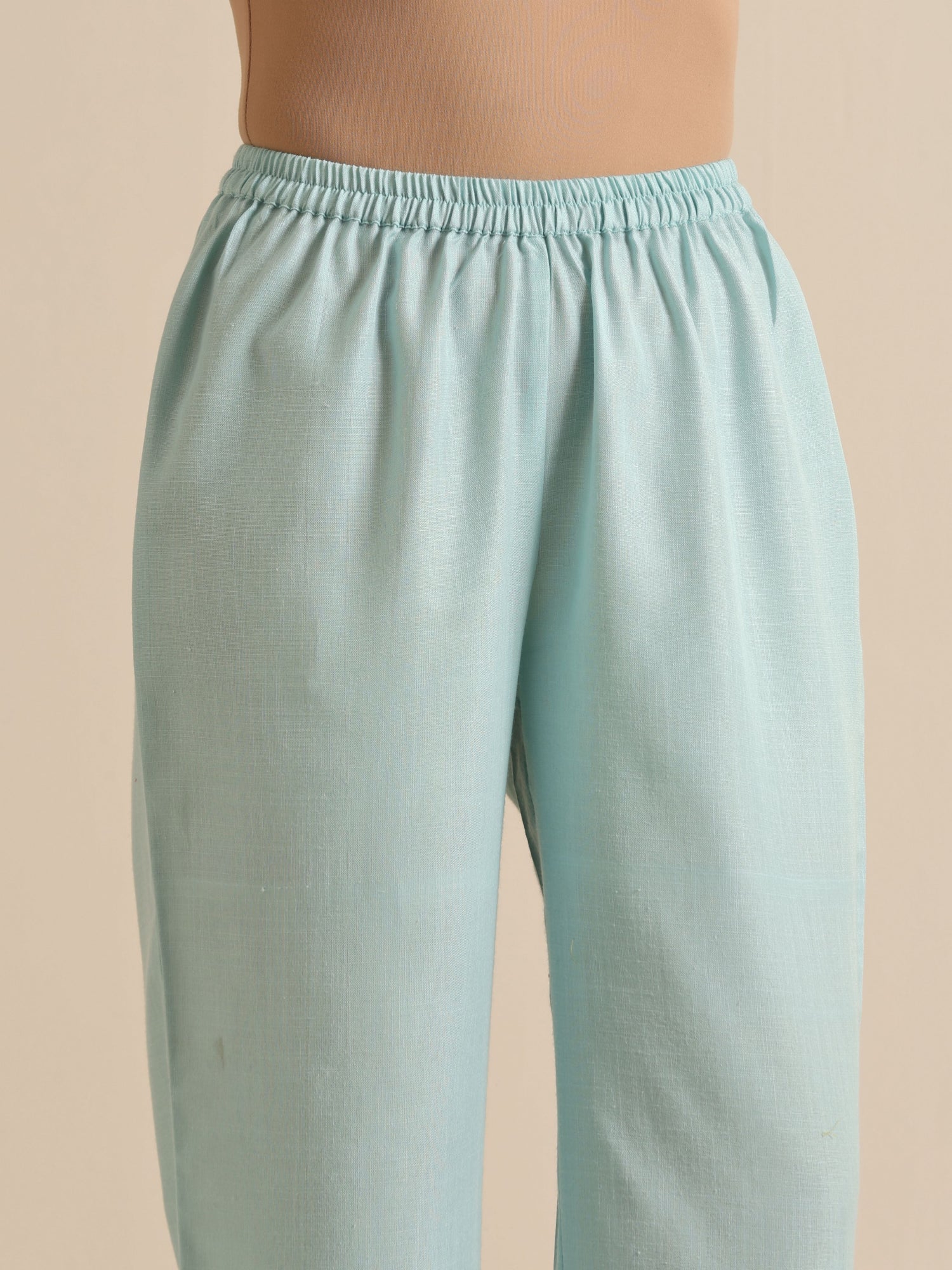 Sky Blue Slub Sleeveless Flared Kurta Pant Set