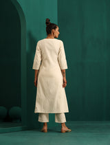 trueBrowns Ivory Tonal Embroidered Angrakha Kurta Pant Set