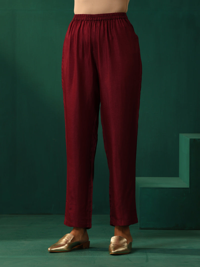 trueBrowns Maroon Diamond Viscose Silk Kurta Pant Set
