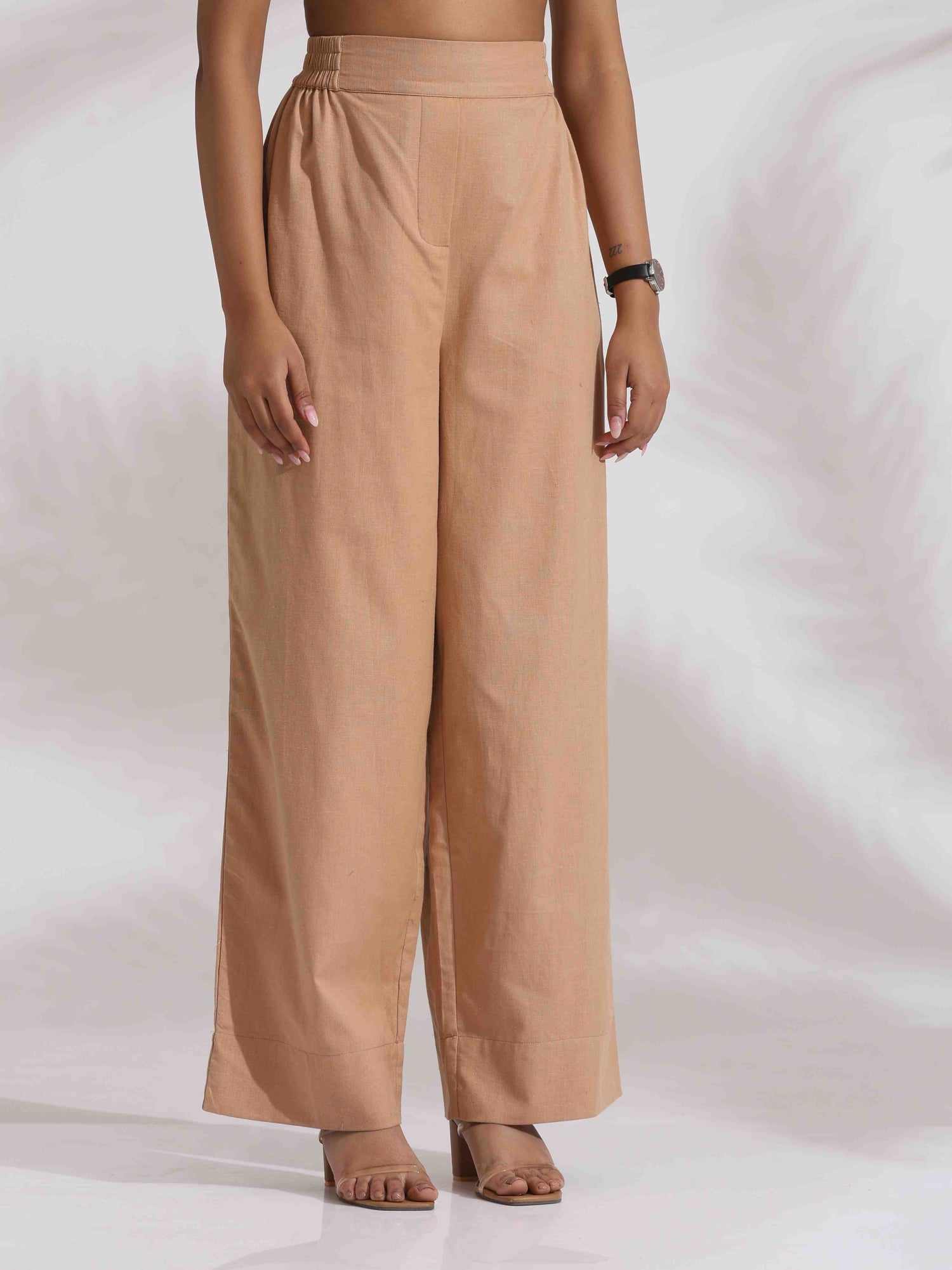 trueBrowns Beige Cotton Embroidered Shirt Top Co-ord Set