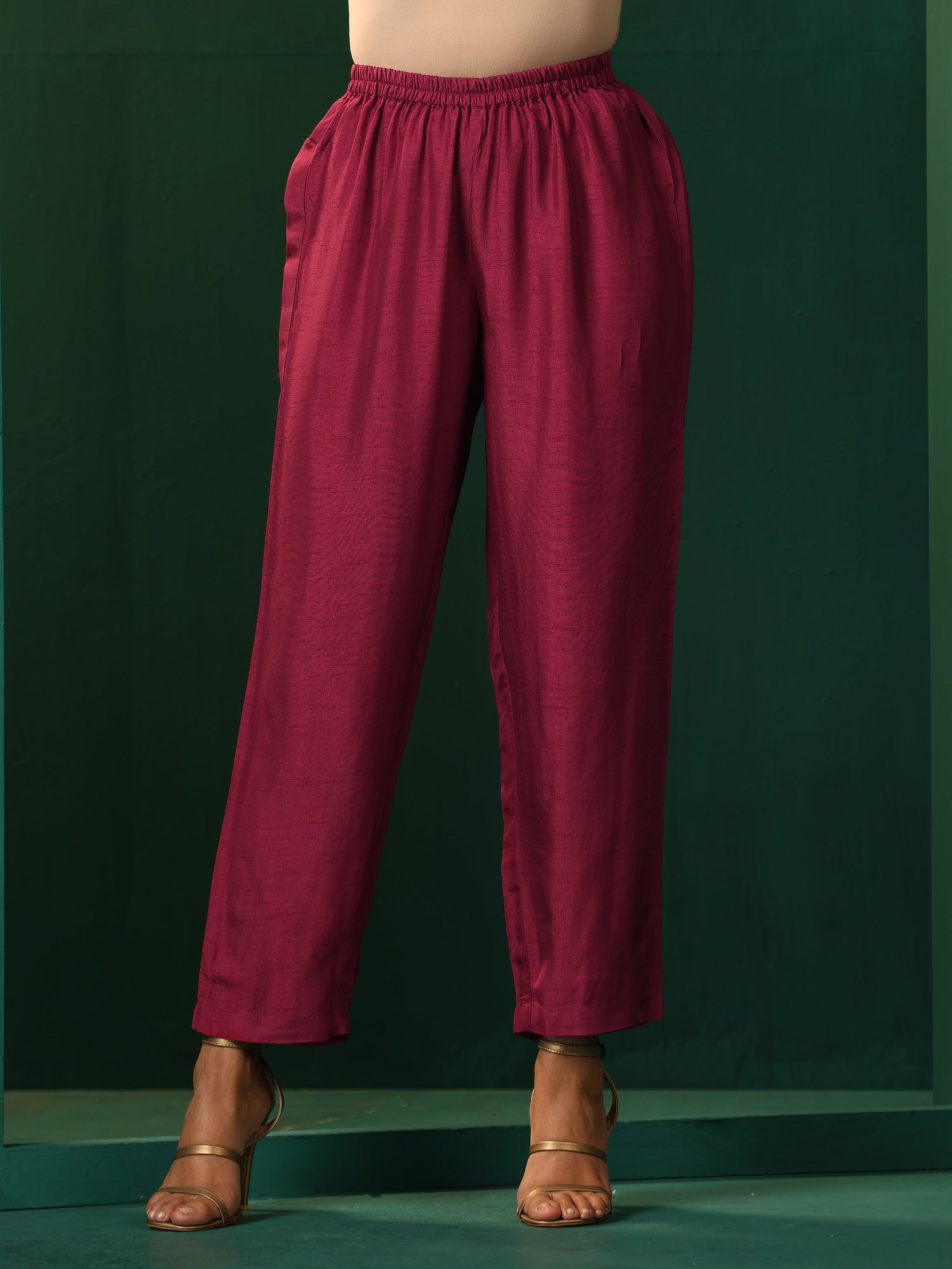 trueBrowns Maroon Silk Angrakha Kurta Pant Set