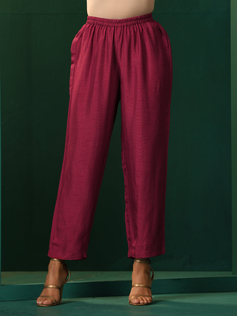 trueBrowns Purple Silk Angrakha Kurta Pant Set