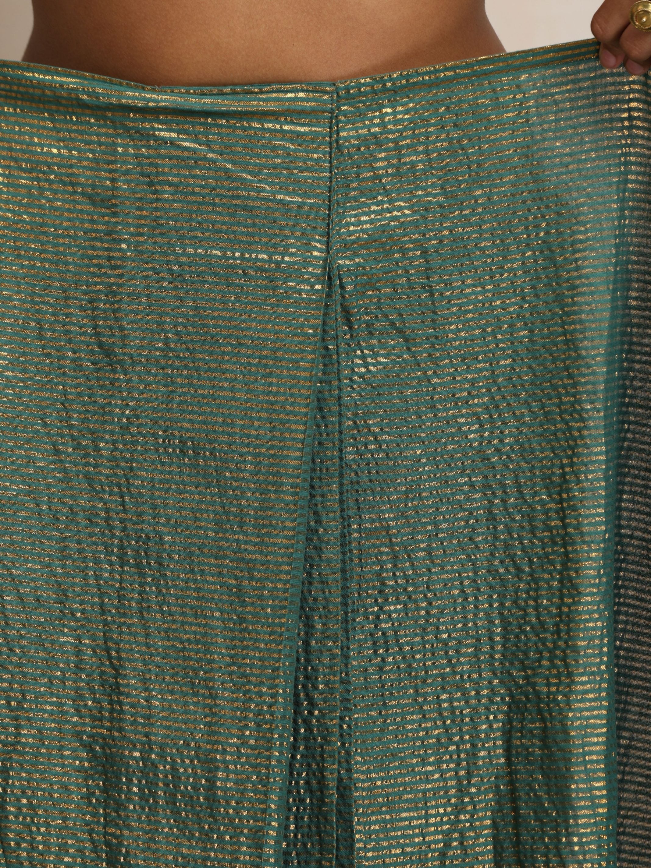 trueBrowns Dark Green Gold Lurex Saree