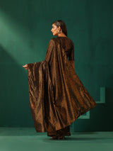 trueBrowns Black Cotton Gold Striped Ready To Wear Saree