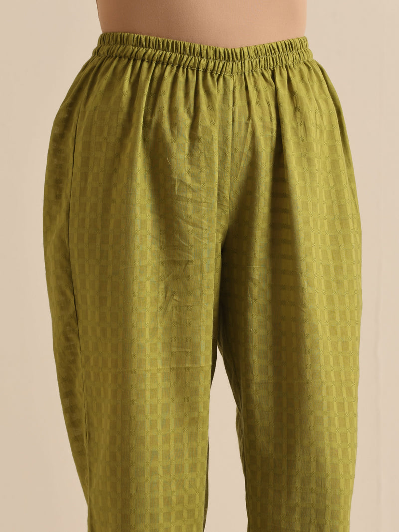 Fresh Green Dobby Puff Sleeve Kurta Pant Set
