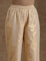 Ivory Gold Cotton Neck Pleat Kurta Set