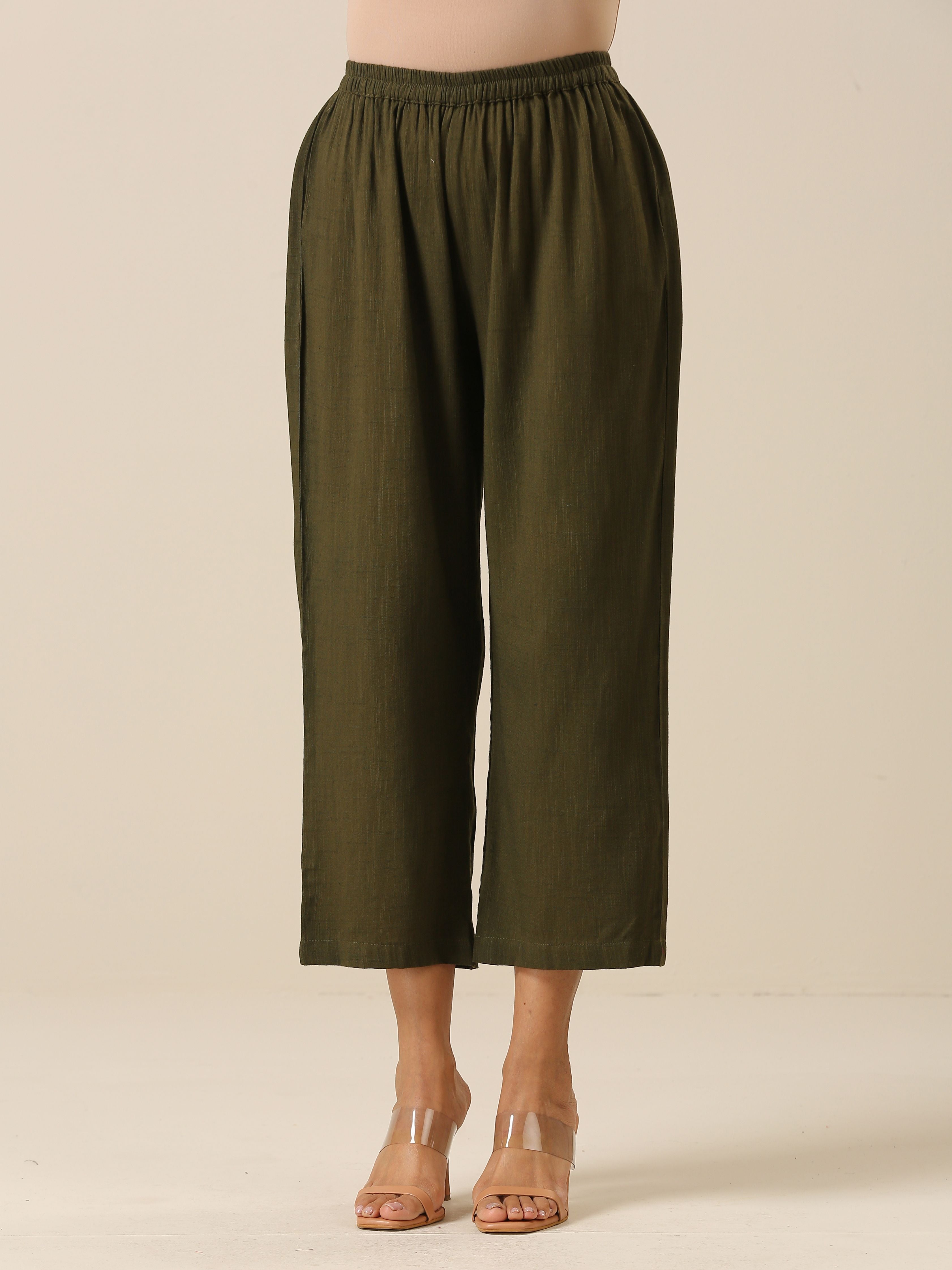 Olive Green Slub Texture Kurta Pant Set