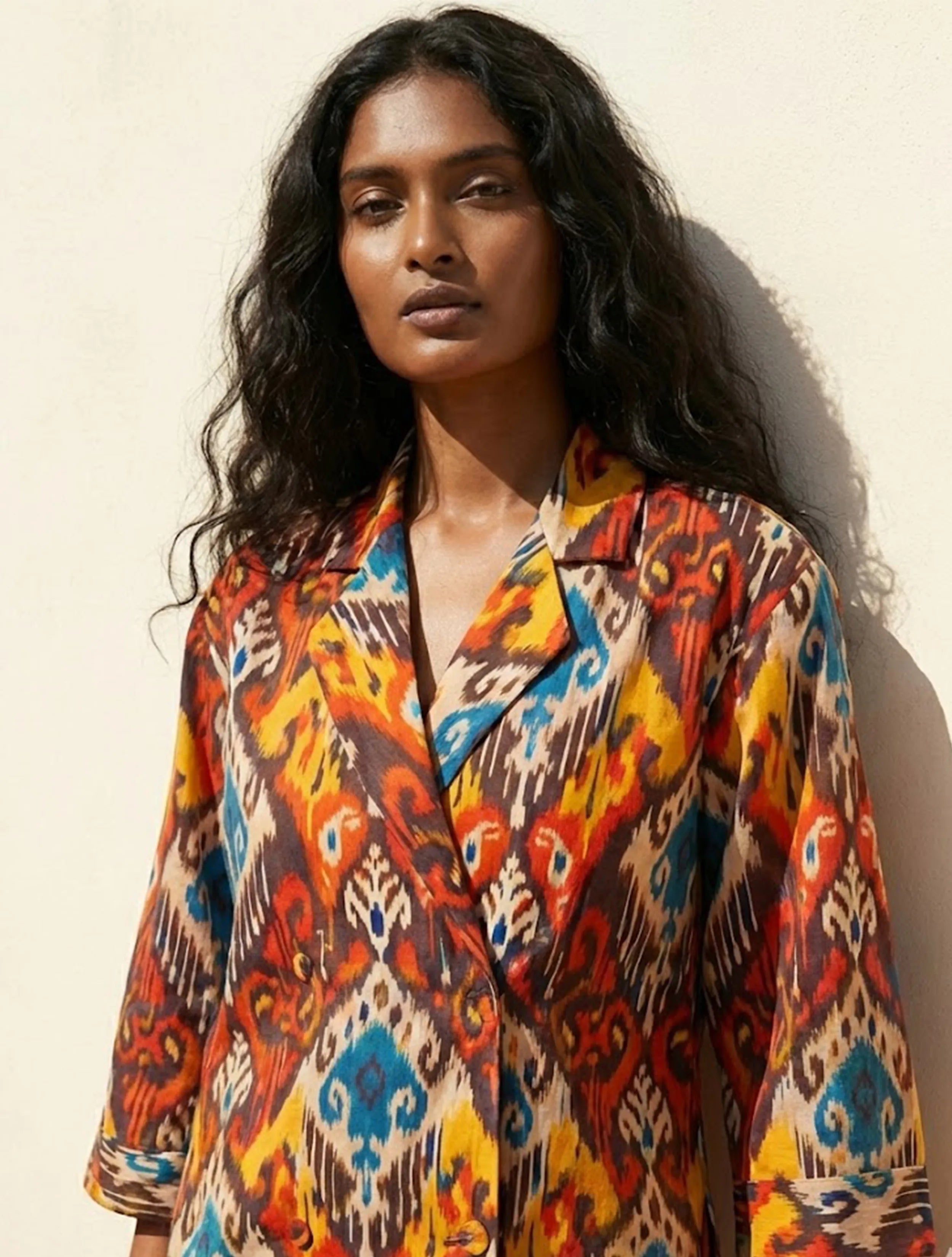 trueBrowns Multicolour Ikat Print Cotton Poplin Blazer Co-Ord Set