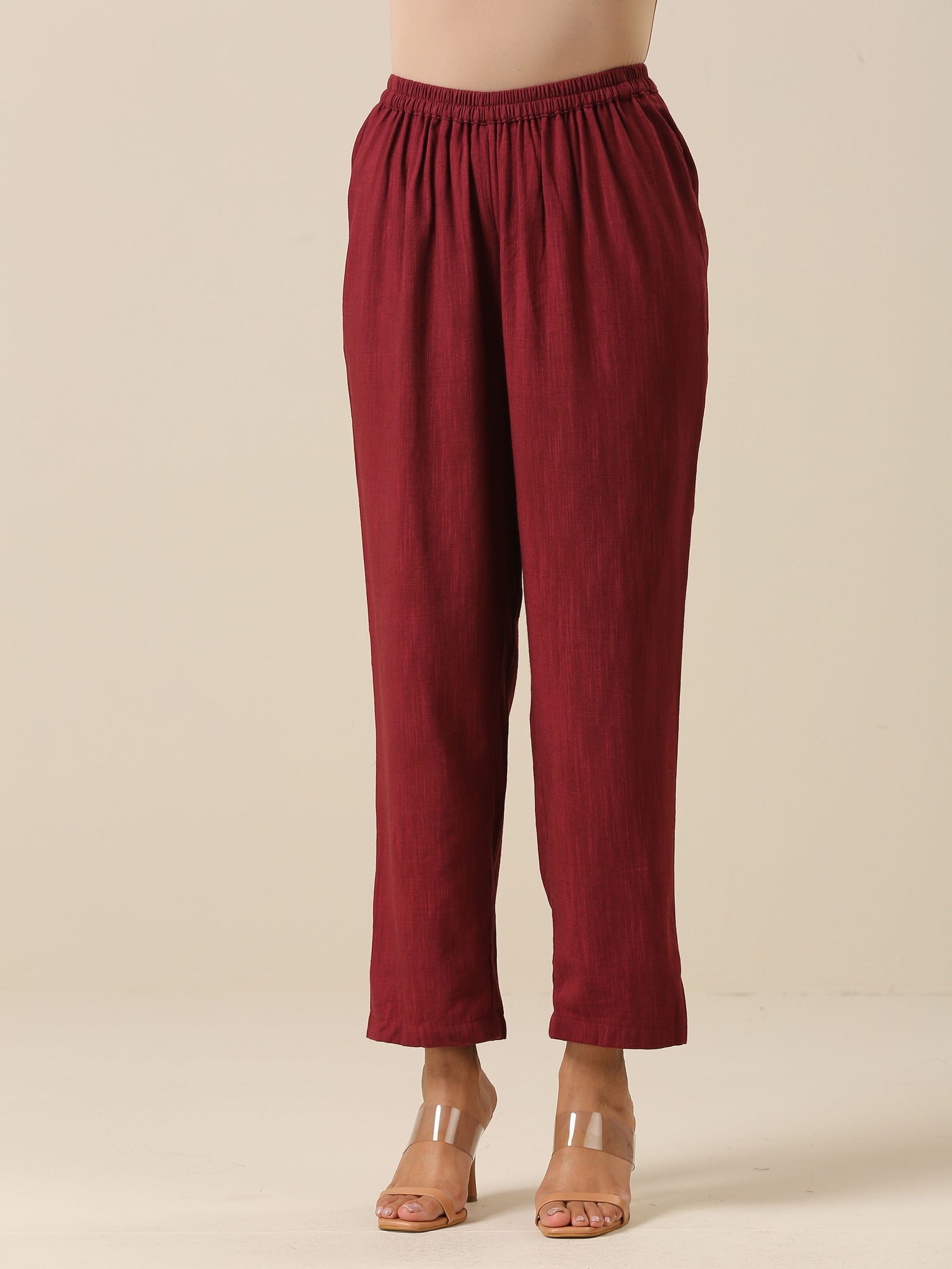 Ruby Wine Slub Texture High Low Kaftan Pant Set