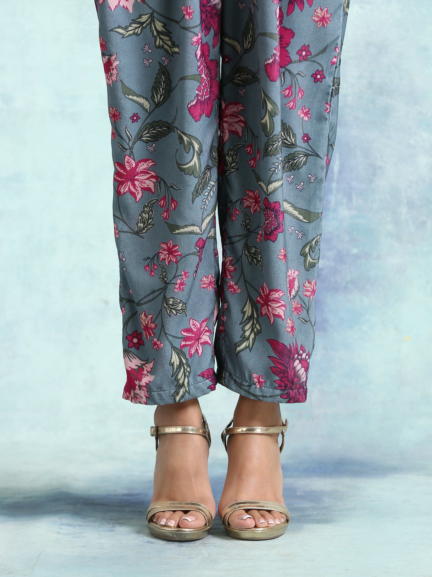 Grey Printed Velvet Co-Ord Set