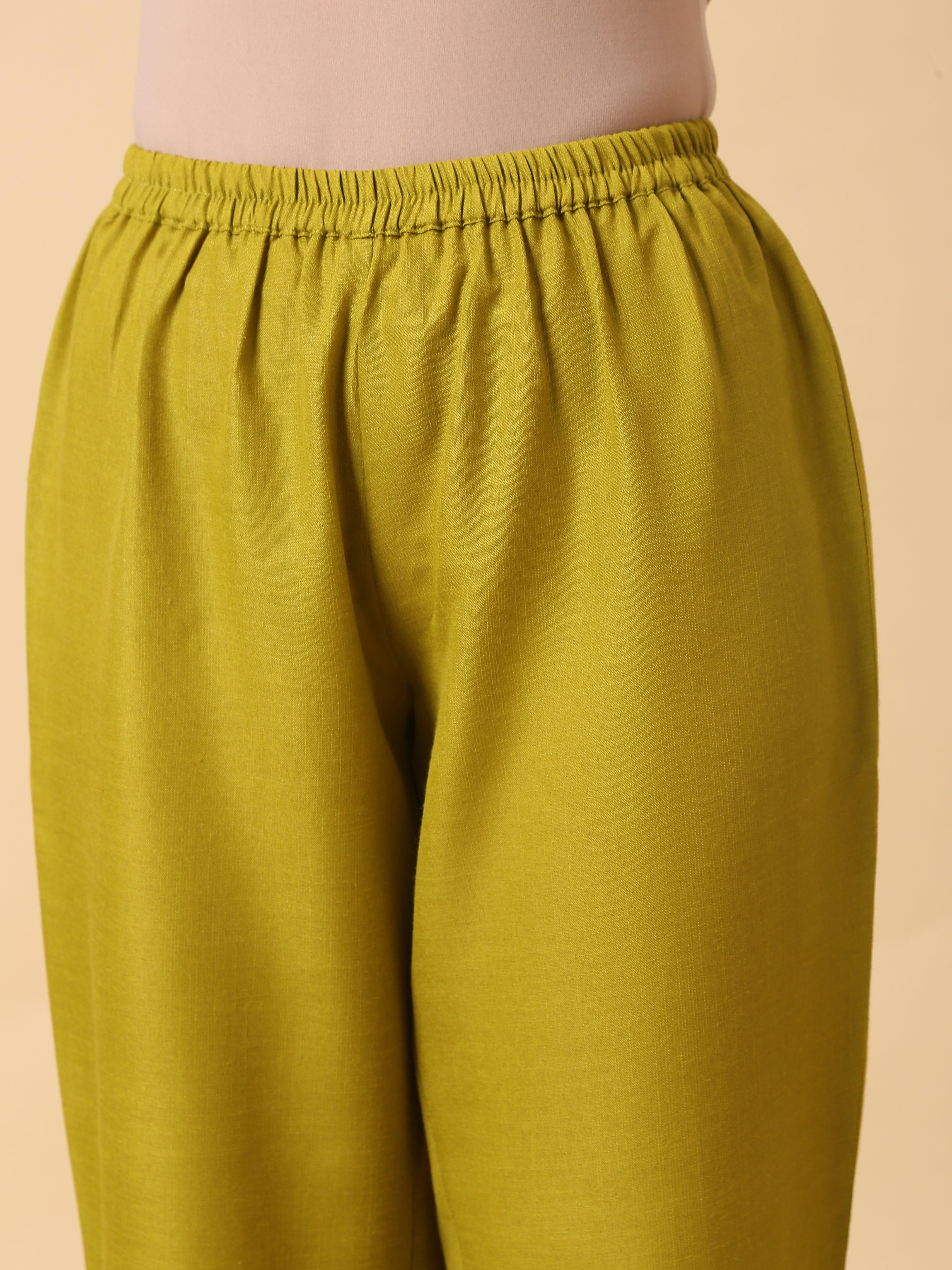 Cotton Linen Lime Green Relaxed Placket Co-Ord Set - trueBrowns
