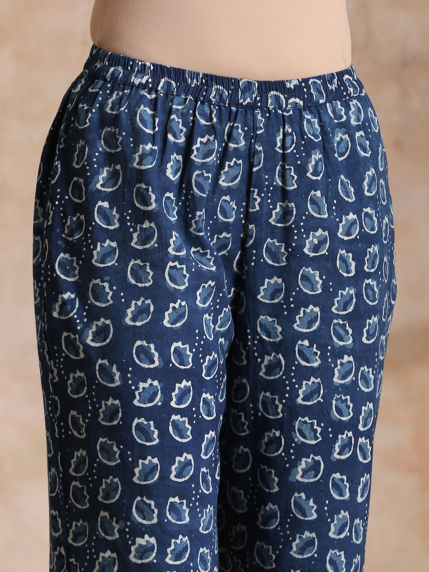 Indigo Dabu Floral Print Cotton Kaftan Co-Ord Set