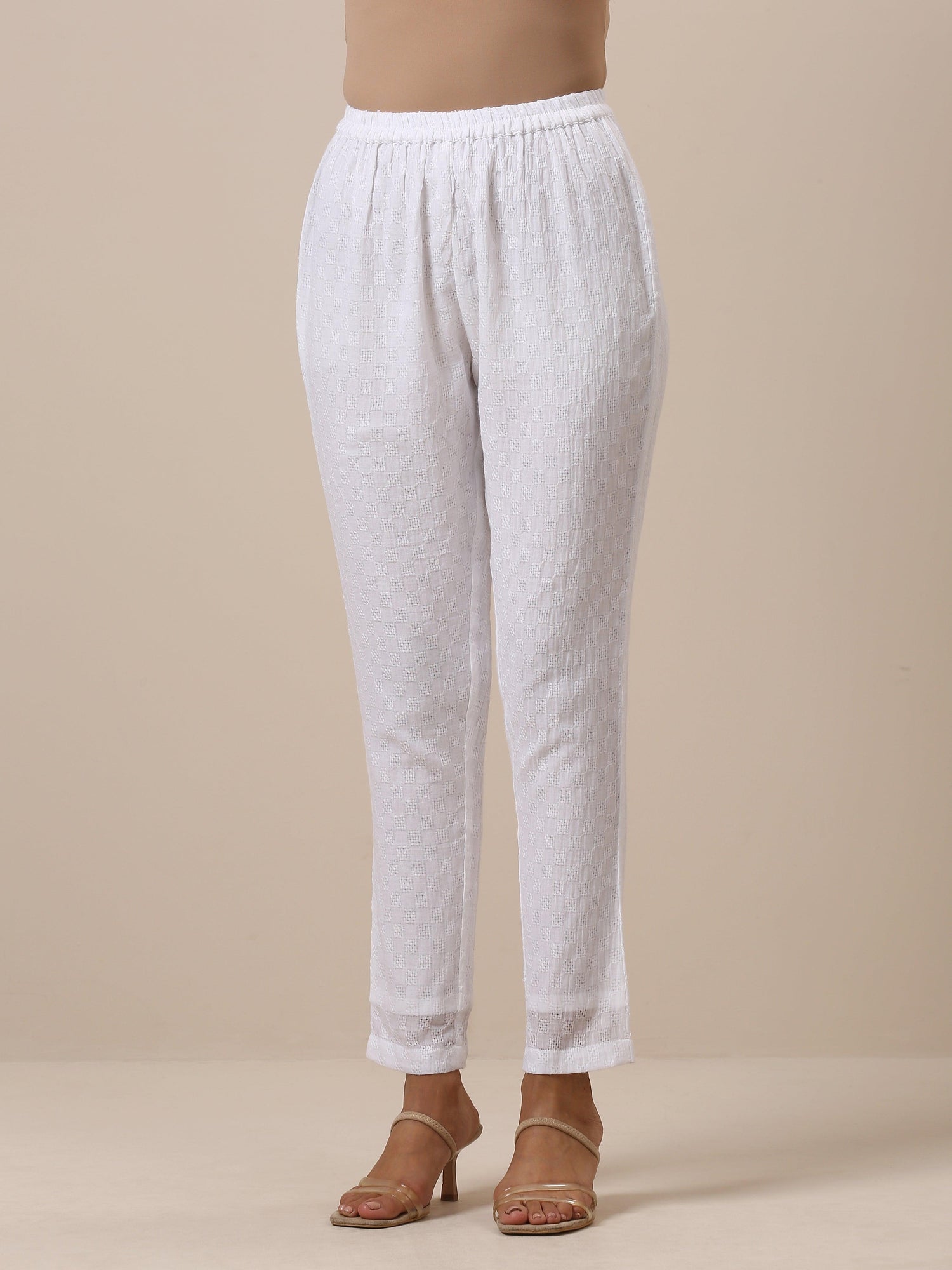 Cotton White Weave Collar Kurta Pant Set - trueBrowns