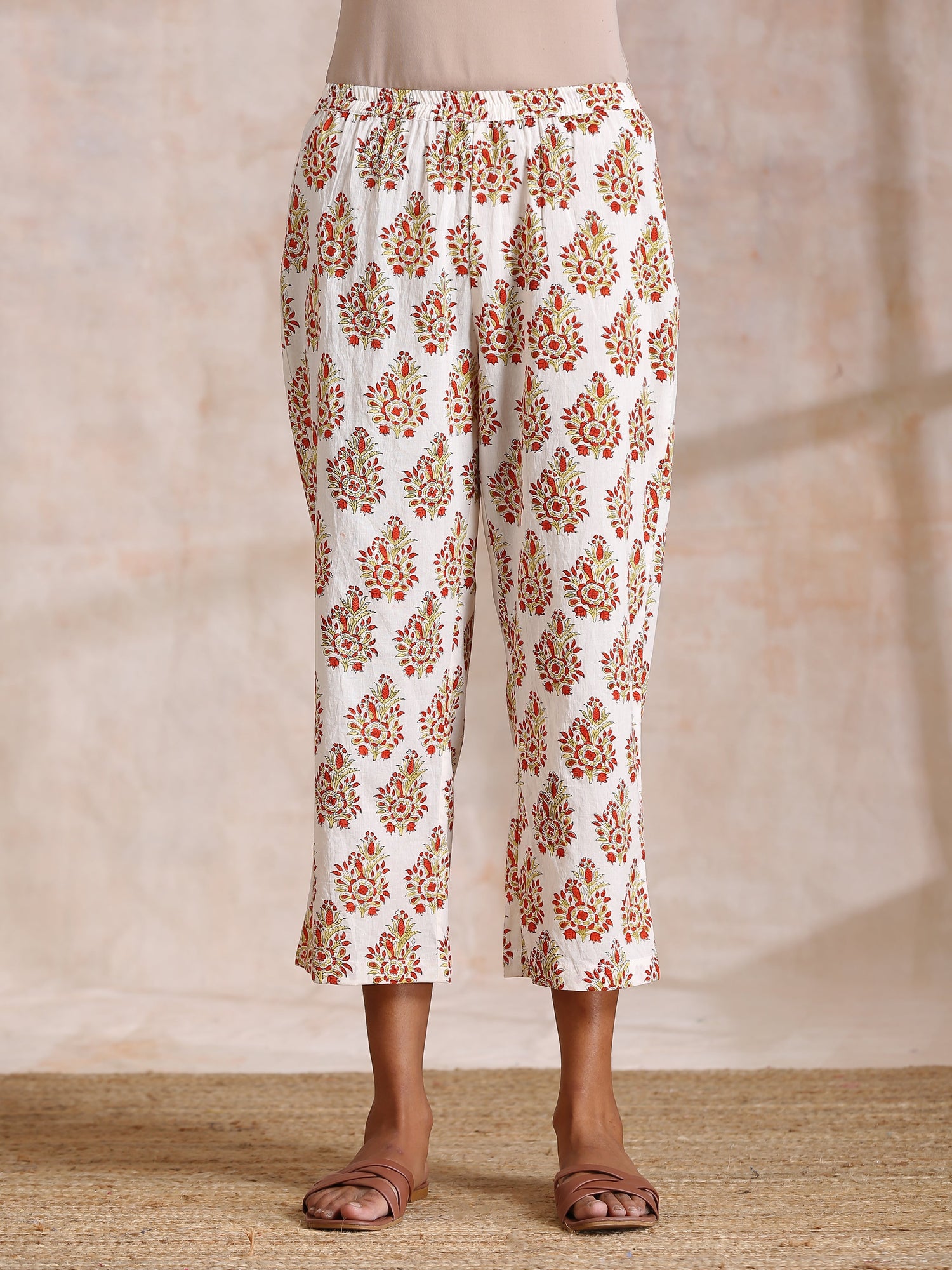 Yellow Overall Floral Block Print Cotton Sleeveless Kurta Pant Set