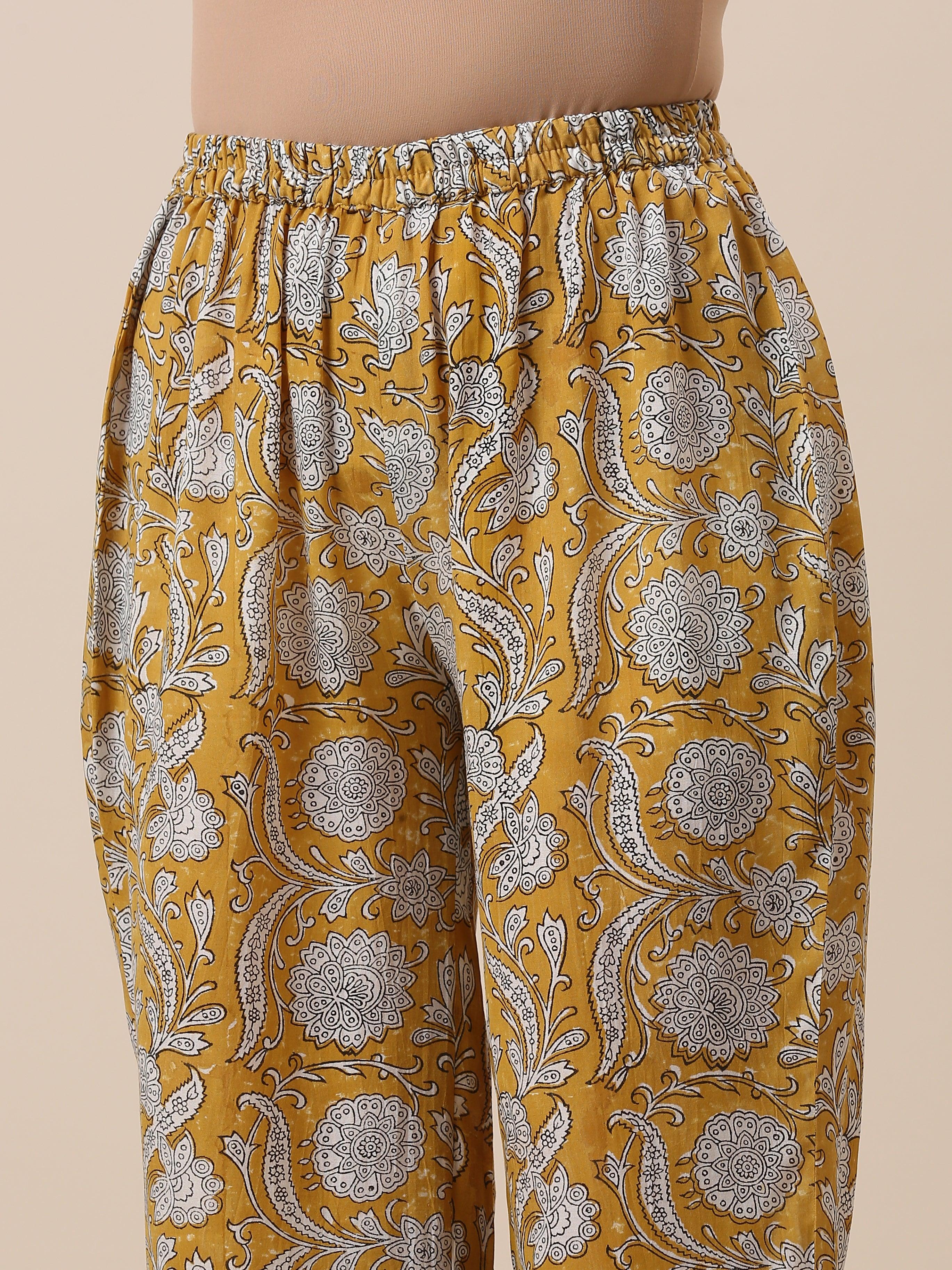 Cotton Hand Block Printed Yellow Co-Ord Set - trueBrowns